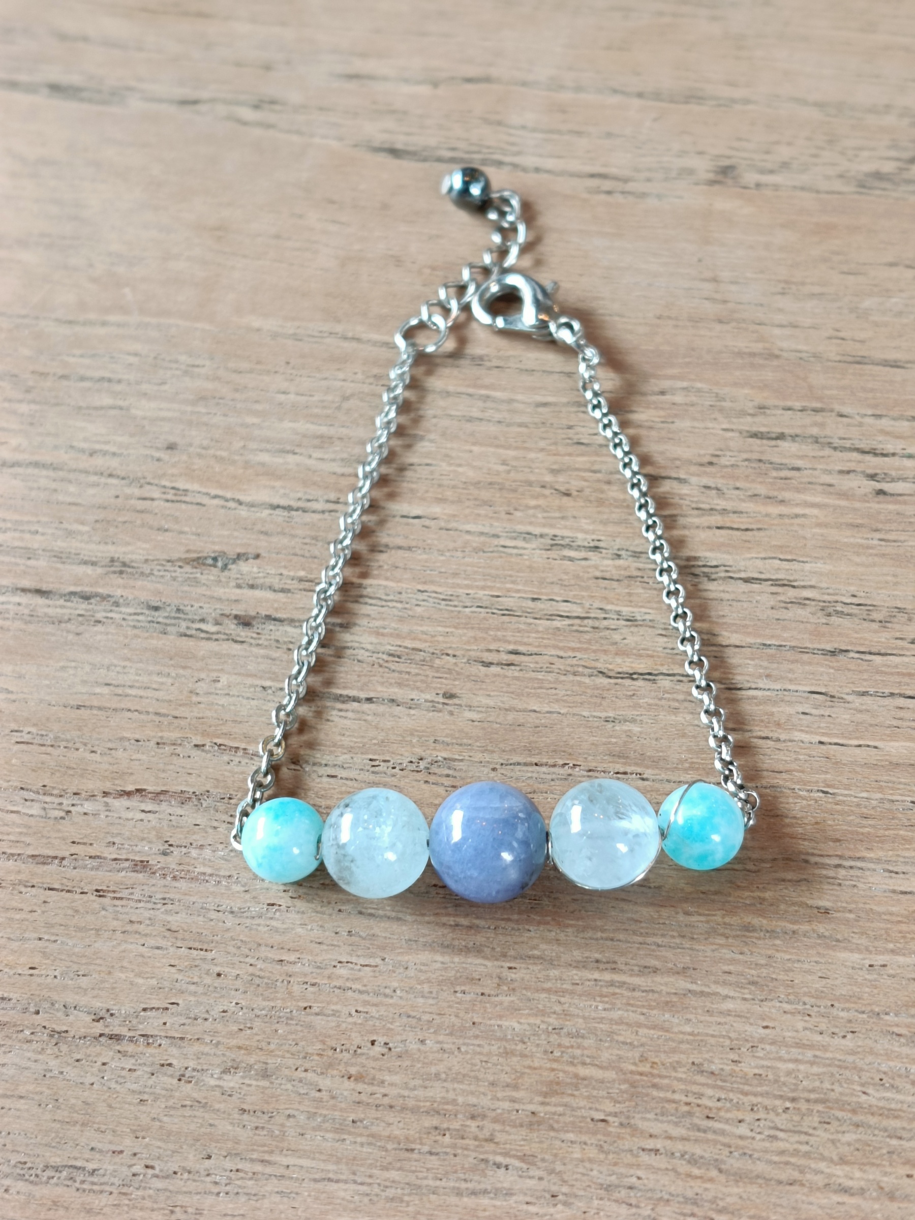สร้อยข้อมือหินแท้ Tanzanite + Aquamarine + Amazonite Bracelet (เสริมคลื่นการคิดวิเคราะห์ ชำระออร่า ดึงดูดโชคลาภ)