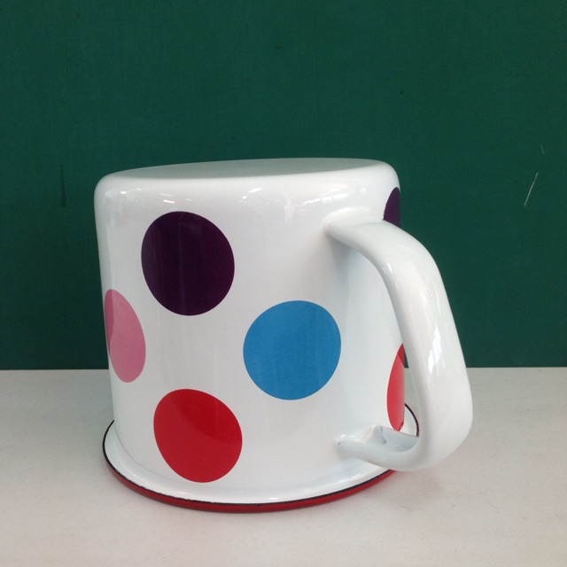 Rabbit Brand แก้วน้ำเคลือบมีหู สีขาวลายจุดสี 11 ซม. ตรากระต่าย