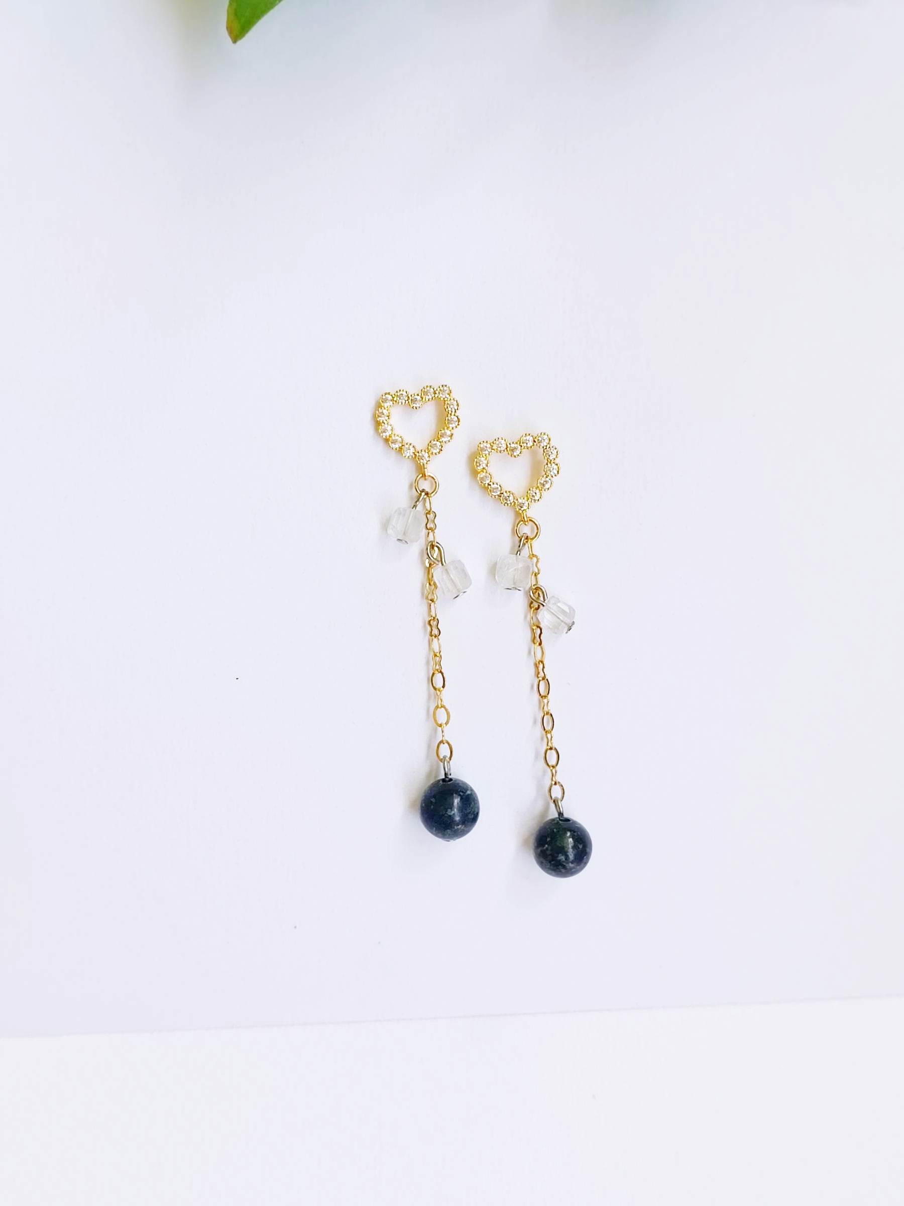 ต่างหูหินแท้ "14K" Azurite Phoenix + Clear Quartz Earring ( Manifest Wealth & Luck)