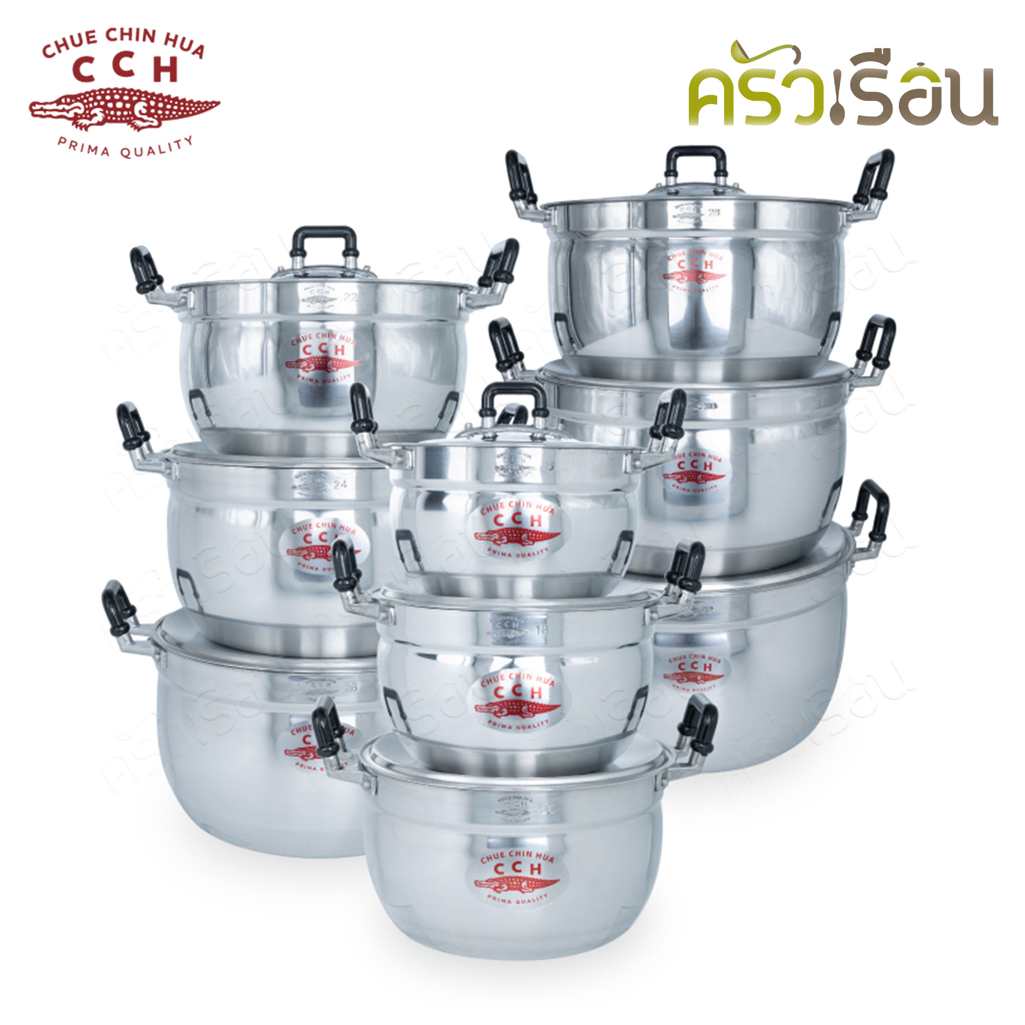 จระเข้ หม้อสองหู ชุดหม้อ ได้ 9 ใบ 16-32 ตราจระเข้ ของแท้จ้า หม้อจระเข้ (16, 18, 20, 22, 24, 26, 28, 30, 32 ซม.)