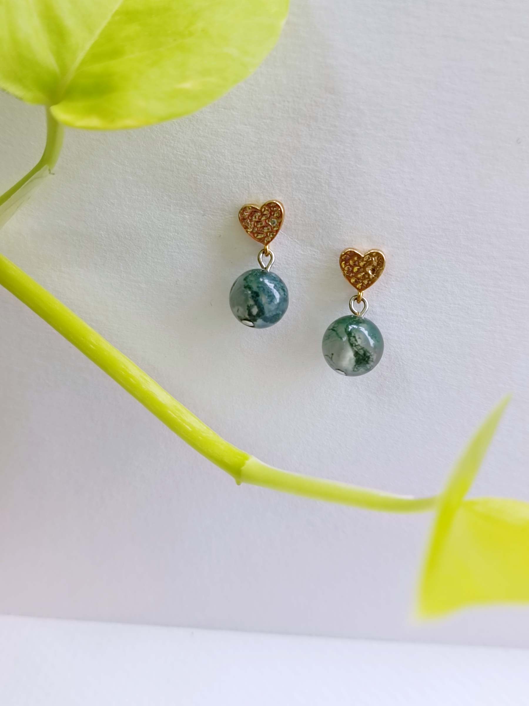 ต่างหูหินแท้ "14K" Moss Agate Earring (ปรับสมดุลร่างกาย ให้แข็งแรง)