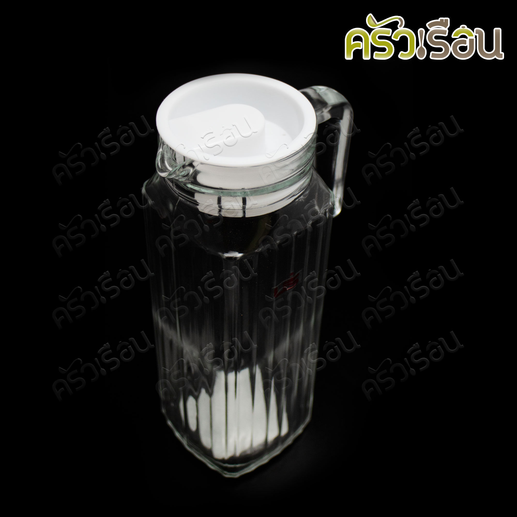 US เหยือกน้ำ แก้วใส ลายริ้ว พร้อมฝาพลาสติก 1200 มล. 8.7 x 13 x 24.5 ซม. SQP-200PC [ 1.2 ลิตร ]