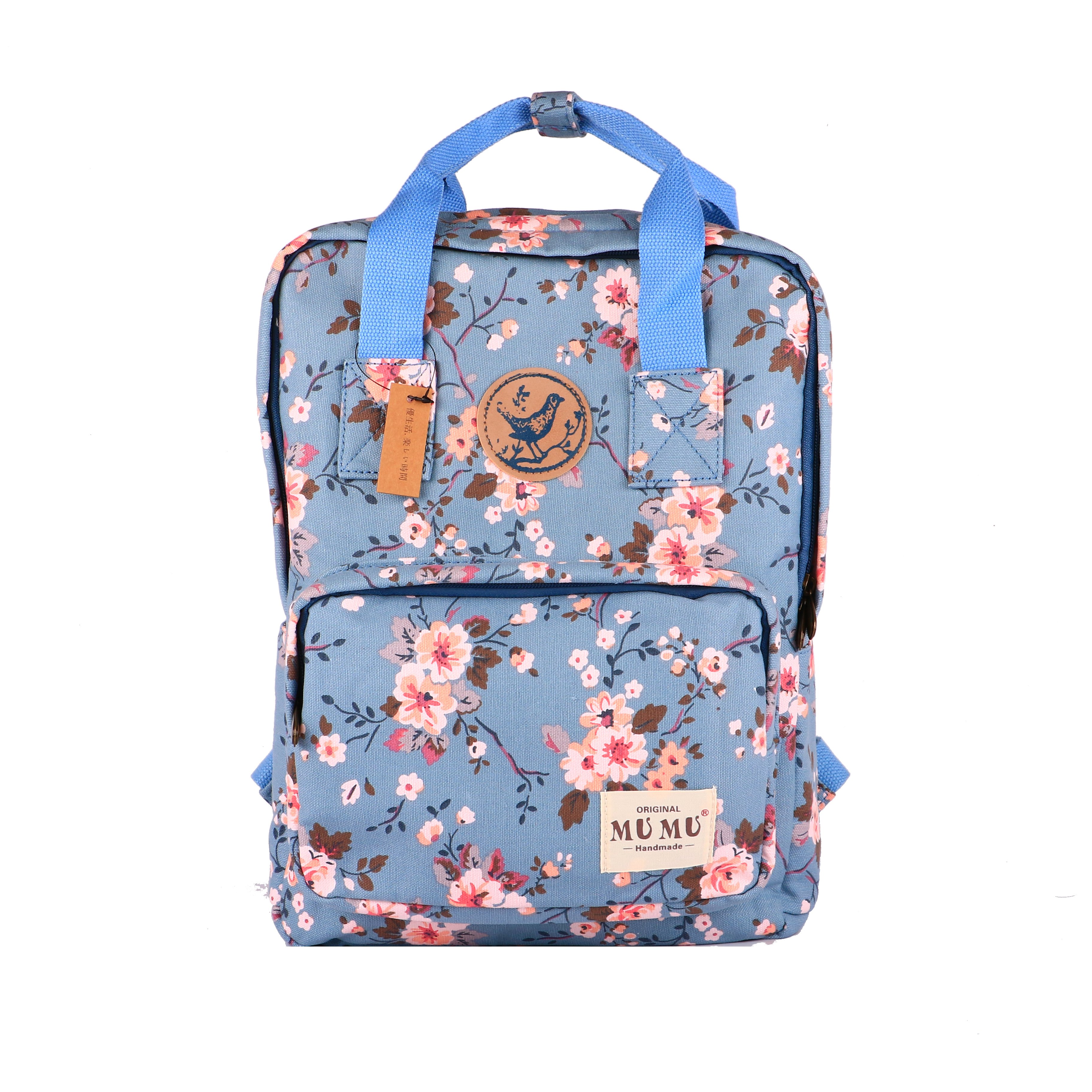 กระเป๋าเป้ผ้าสะพายหลัง mumu ลายดอกไม้ สีฟ้า (Size L)