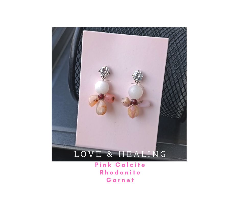 ต่างหูหินแท้ "Dazzling" Love & Healing Earring ( Pink Calcite , Rhodonite)
