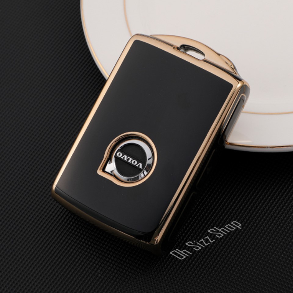 เคสรีโมทรถ Volvo XC 40 2022 ดำเงาเส้นสีทอง และสีขาวเส้นสีทอง ดูเรียบหรู (Black Gold-Line TPU Key Case
