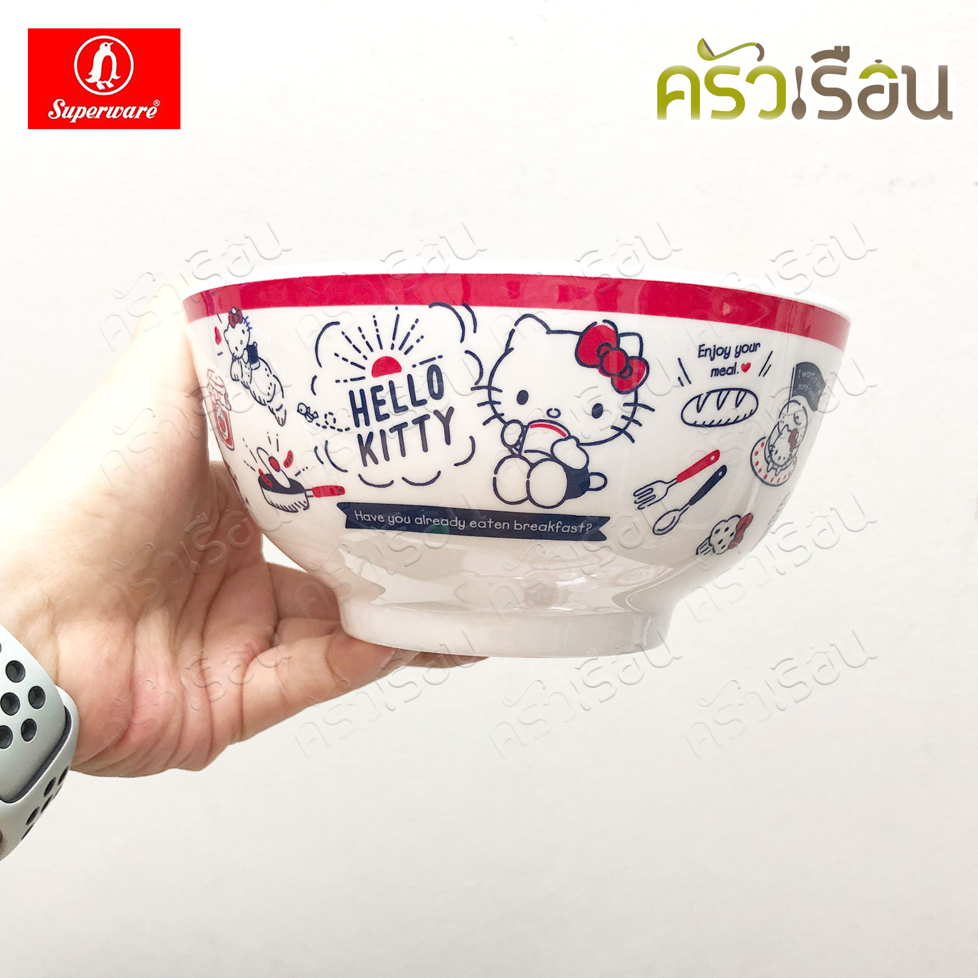 Superware ลายคิตตี้ เบรคฟาสต์ Kitty Breakfast [ ราคาต่อชิ้น ] จาน หรือ ชาม หรือ ช้อนส้อม หรือ แก้วน้ำ เมลามีน