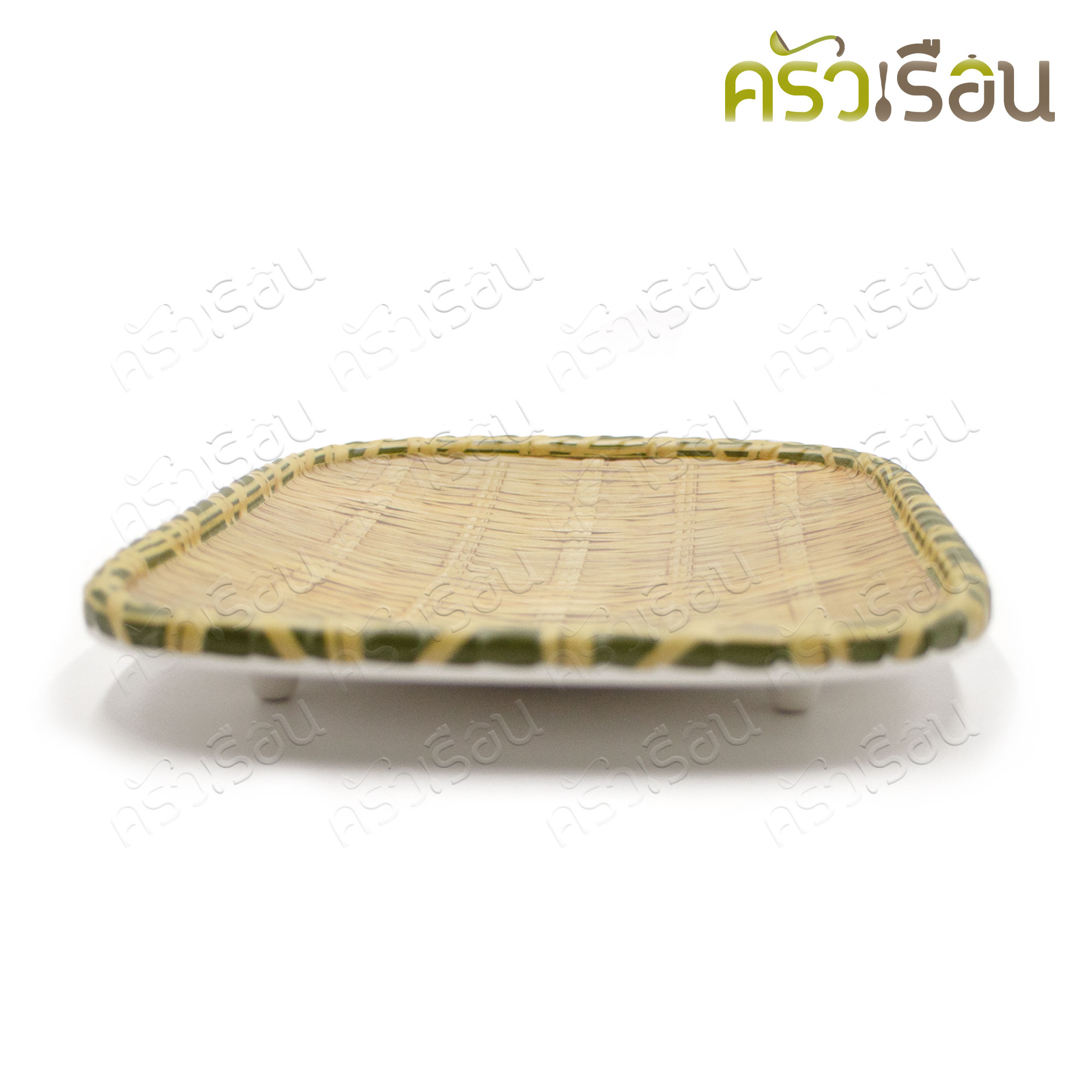 SUMO จานเหลี่ยม ลายสาน ขอบเขียว เมลามีน 10 นิ้ว JT545-10 จานใส่ขนม จานใส่ผลไม้ จาน