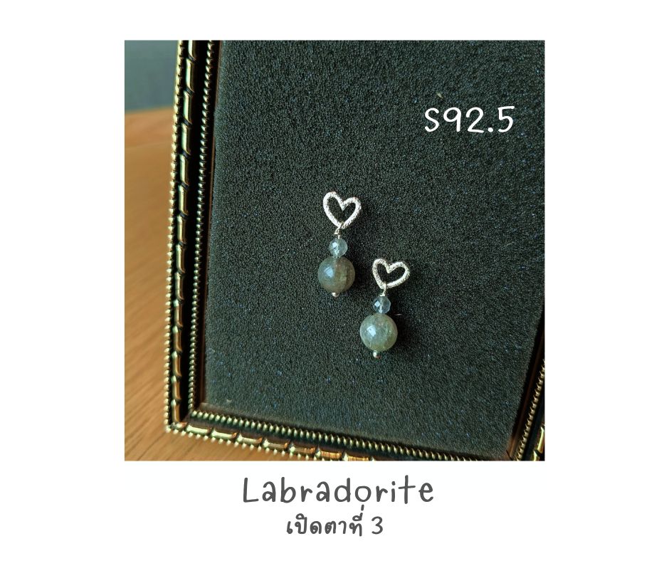 ต่างหูเงินแท้ 92.5 ประดับหินแท้ Labradorite Sterling Silver Earring (เปิดตาที่ 3 ,ปัดเป่าพลังงานลบ )