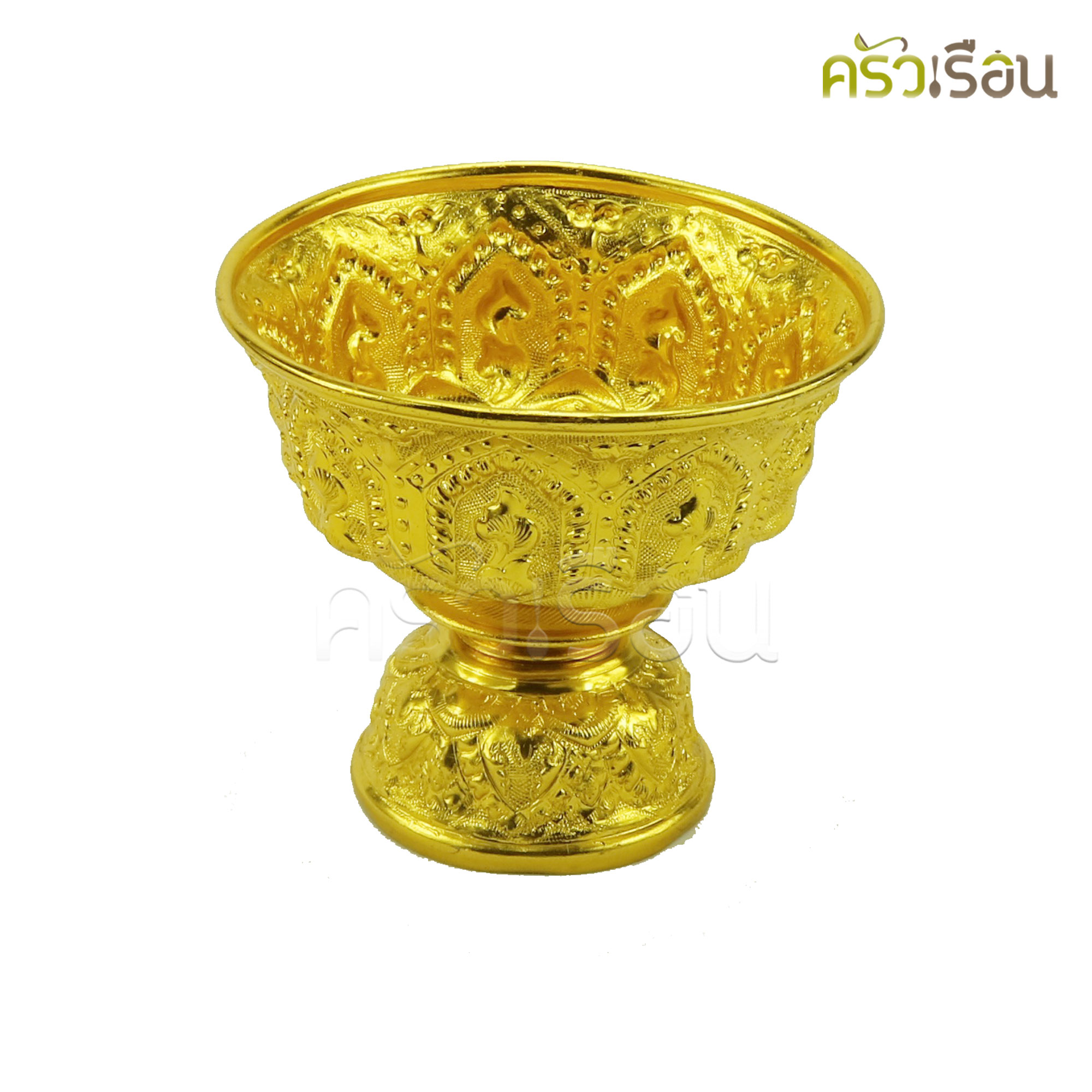 แมวน้ำ พานลาว อลูมิเนียม ลายไทย สีทอง