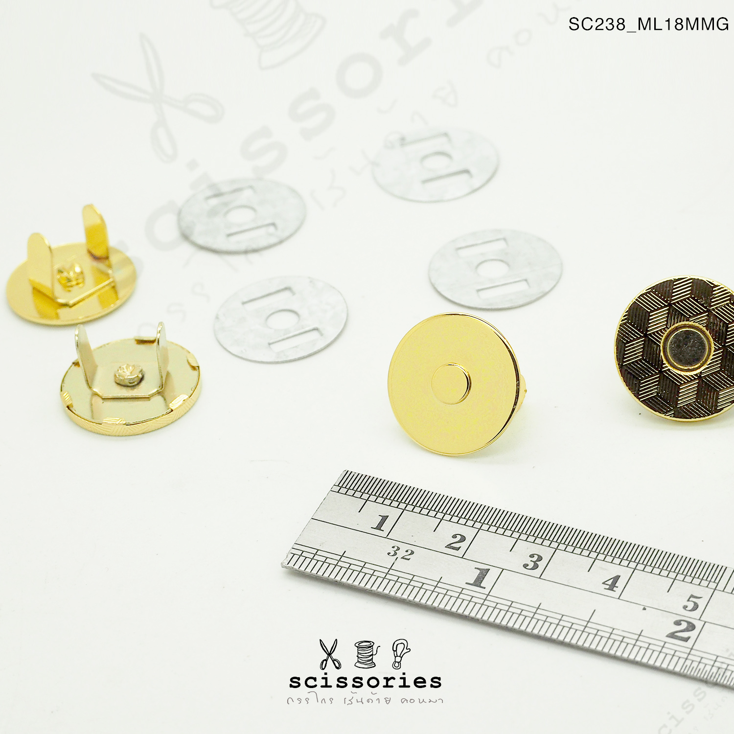 แม่เหล็กติดกระเป๋าบางลาย 18MM สีทอง 2 ตัว เกรดดี แบบเน้นแรงดูด