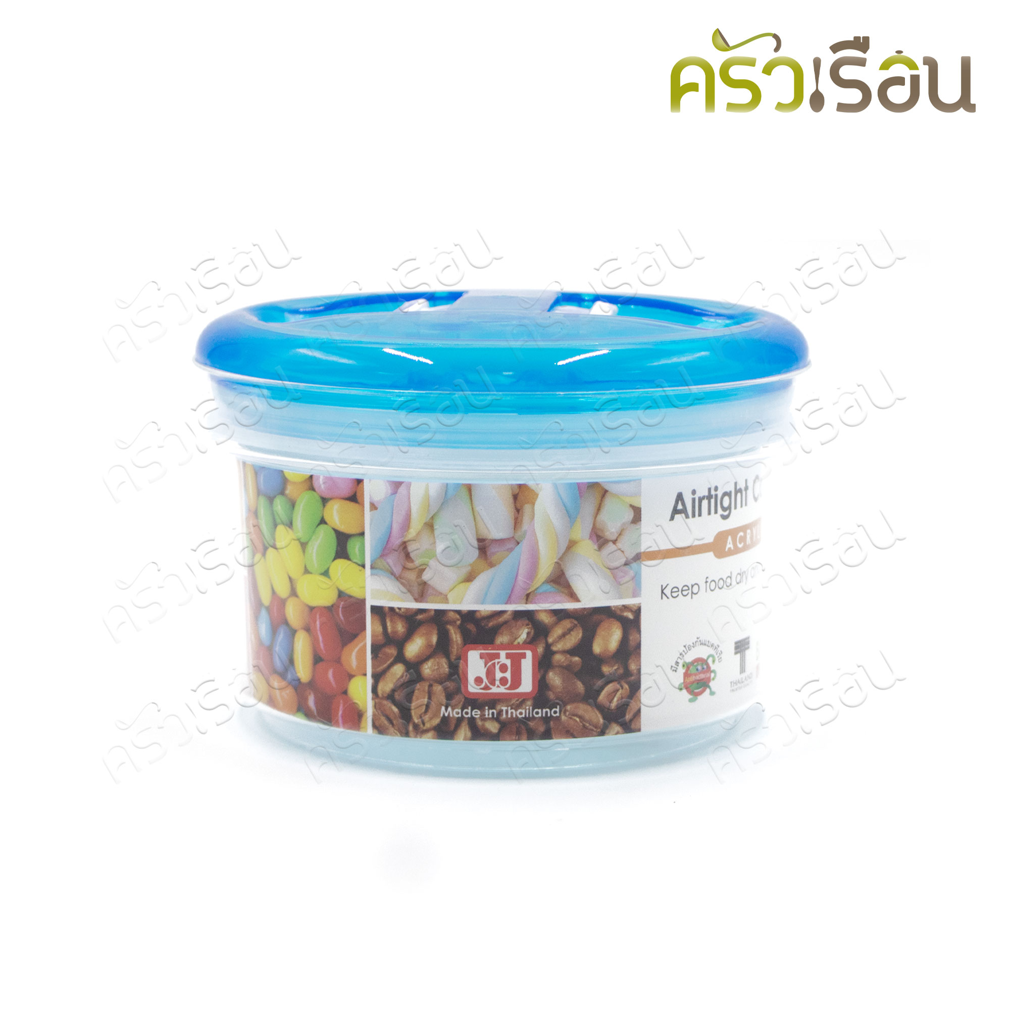 JCJ ขวดโหล พลาสติก ทรงกลม พร้อมช้อน Click Clack [ ราคาต่อใบ ] [ คละสี ]