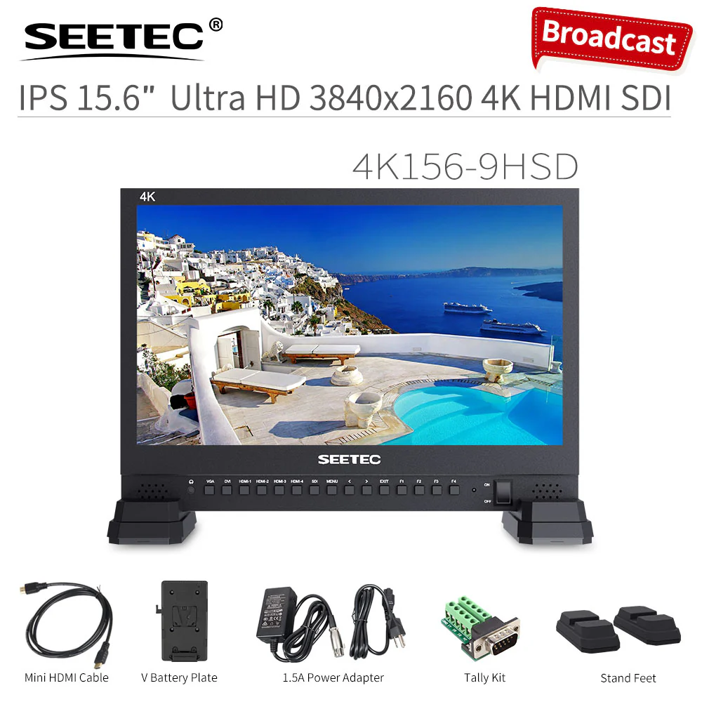 SEETEC 4K156-9HSD จอภาพ 15.6 นิ้ว 4K UHD สำหรับ Director และ Broadcast พร้อม 3G-SDI และ 4x HDMI Multi-Input Quad Display