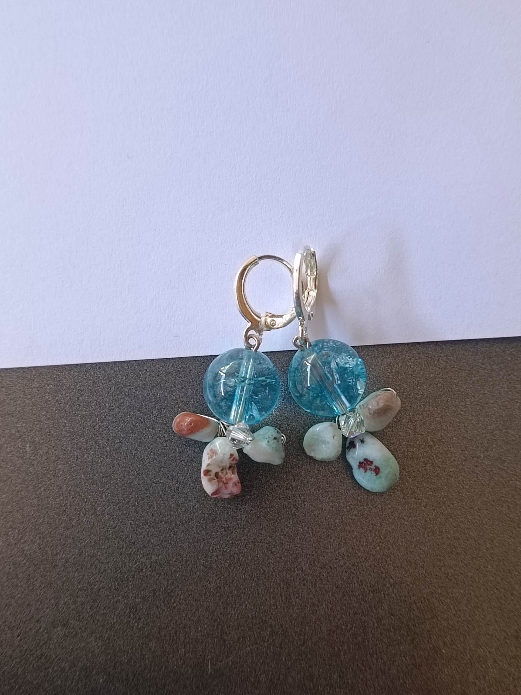 ต่างหูหินแท้ "Little Vivian" Blue Topaz + Larimar Hoop Earring (ความรัก และความโชคดี)