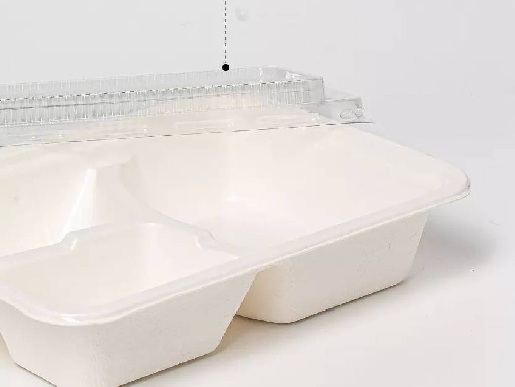 FEST กล่องอาหาร 3 ช่อง เยื่อธรรมชาติ พร้อมฝาพลาสติก ขนาด 1,000 มล. 25 ชุด HM003 กล่องข้าว ใช้แล้วทิ้ง