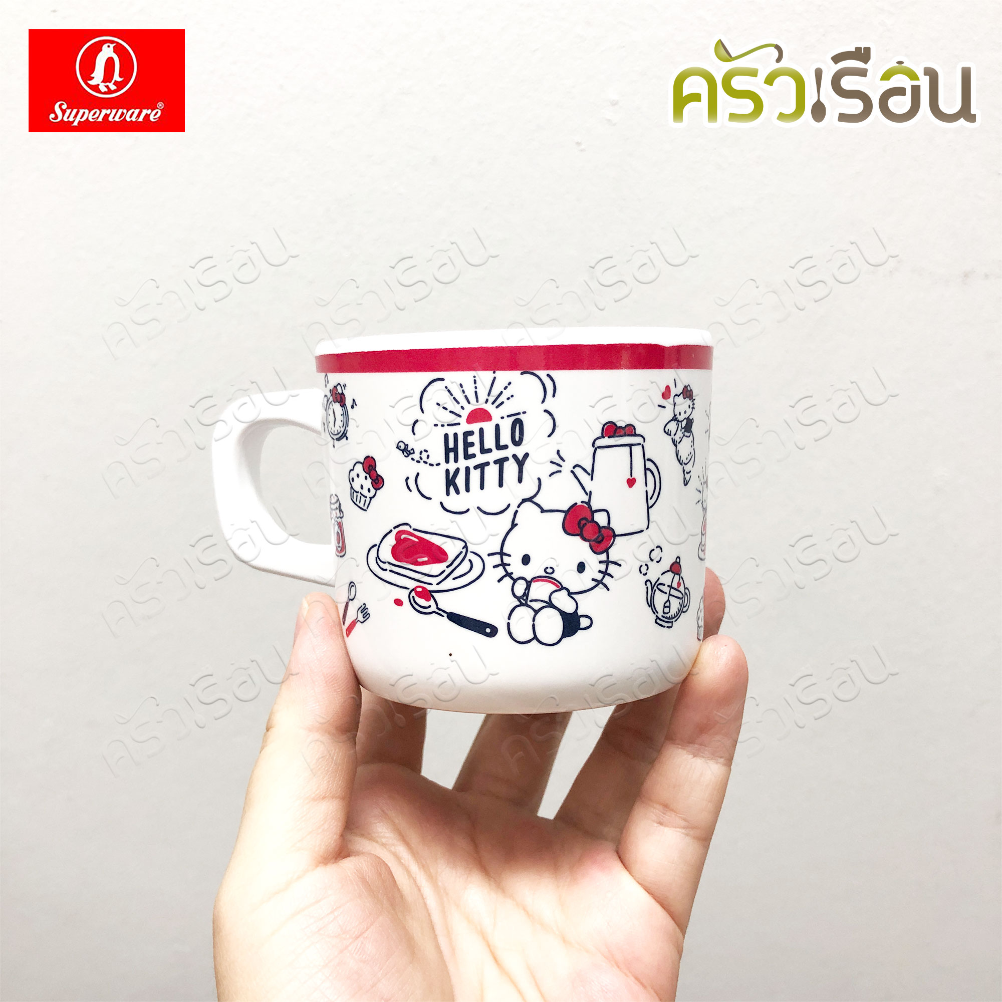 Superware ลายคิตตี้ เบรคฟาสต์ Kitty Breakfast [ ราคาต่อชิ้น ] จาน หรือ ชาม หรือ ช้อนส้อม หรือ แก้วน้ำ เมลามีน