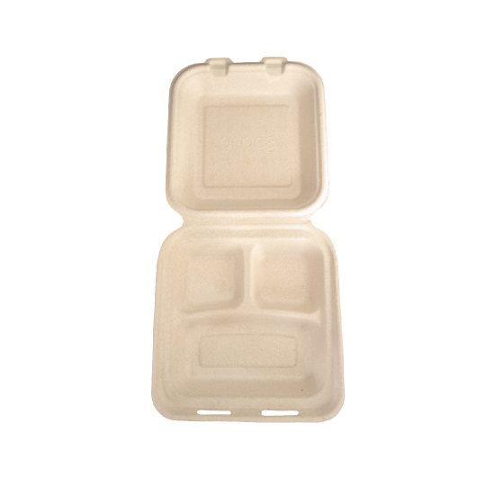GRACZ ยกลัง กล่องอาหาร 3 ช่อง B030 ขนาด 7 นิ้ว / 450 มล. 500 ใบ ไบโอชานอ้อย กล่องใสอาหาร ใส่ร้อนและเย็นได้