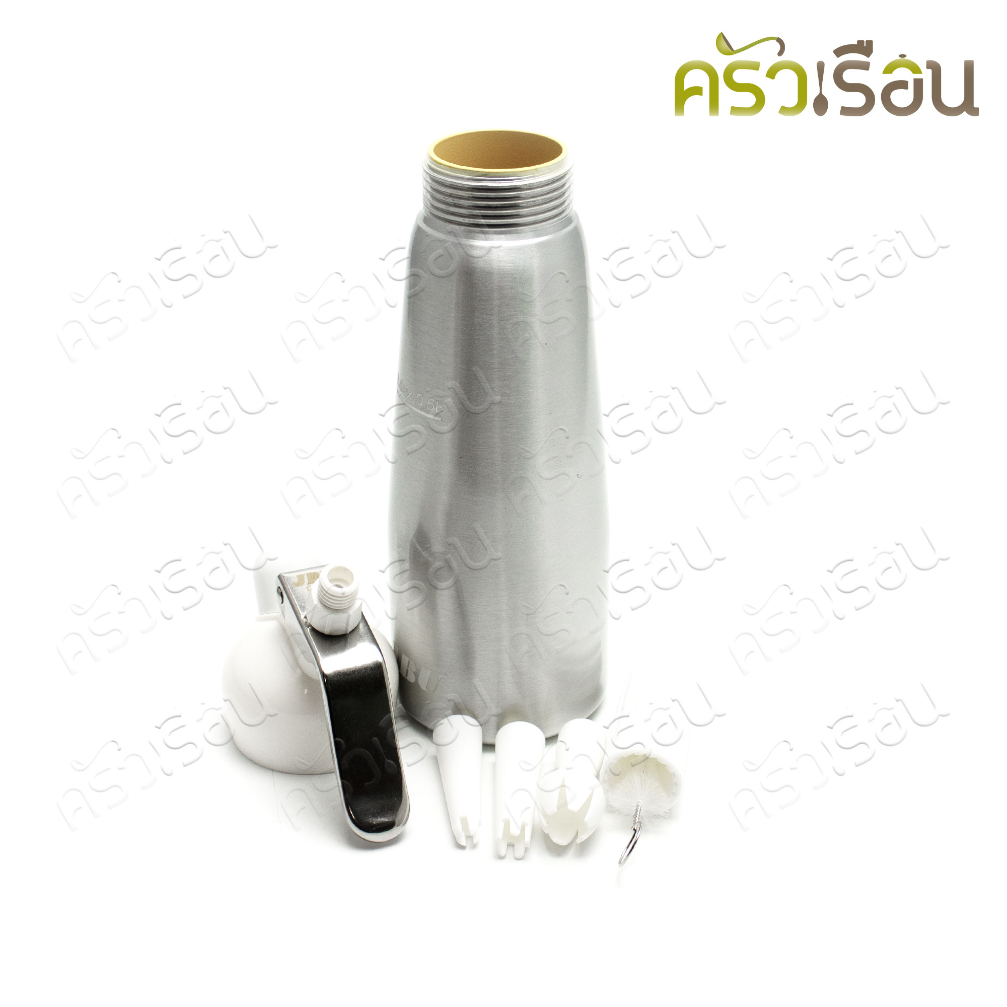 JBU ขวดวิปปิ้งครีม หัวพลาสติก 0.5 ลิตร แถมฟรีแก๊สวิปปิ้งครีม N2O 3 กล่อง โรงงานเดียวกับ MOSA ขวดอลูมิเนียม หัวพลาสติก
