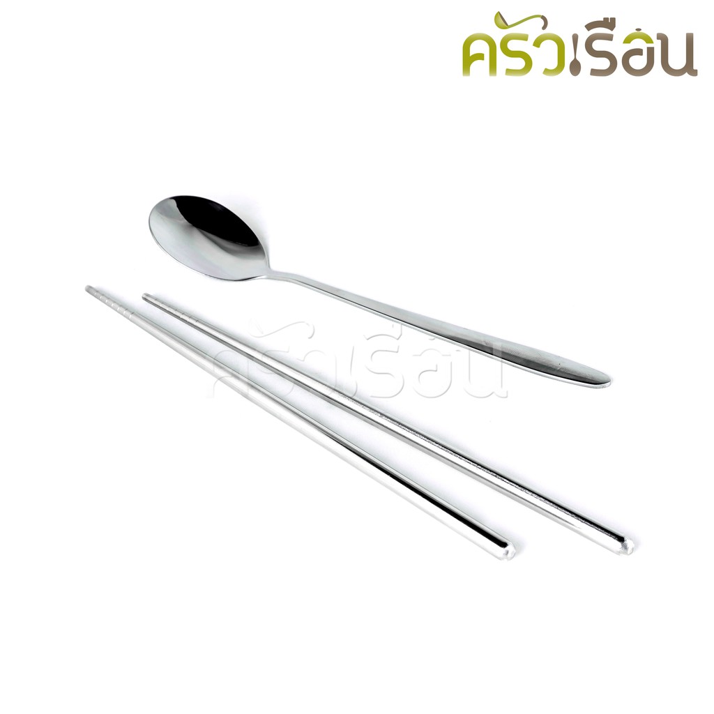 Double Apples ชุดช้อน+ตะเกียบ สเตนเลส ลาย เรียบ ตราแอปเปิ้ลคู่ 1 คู่