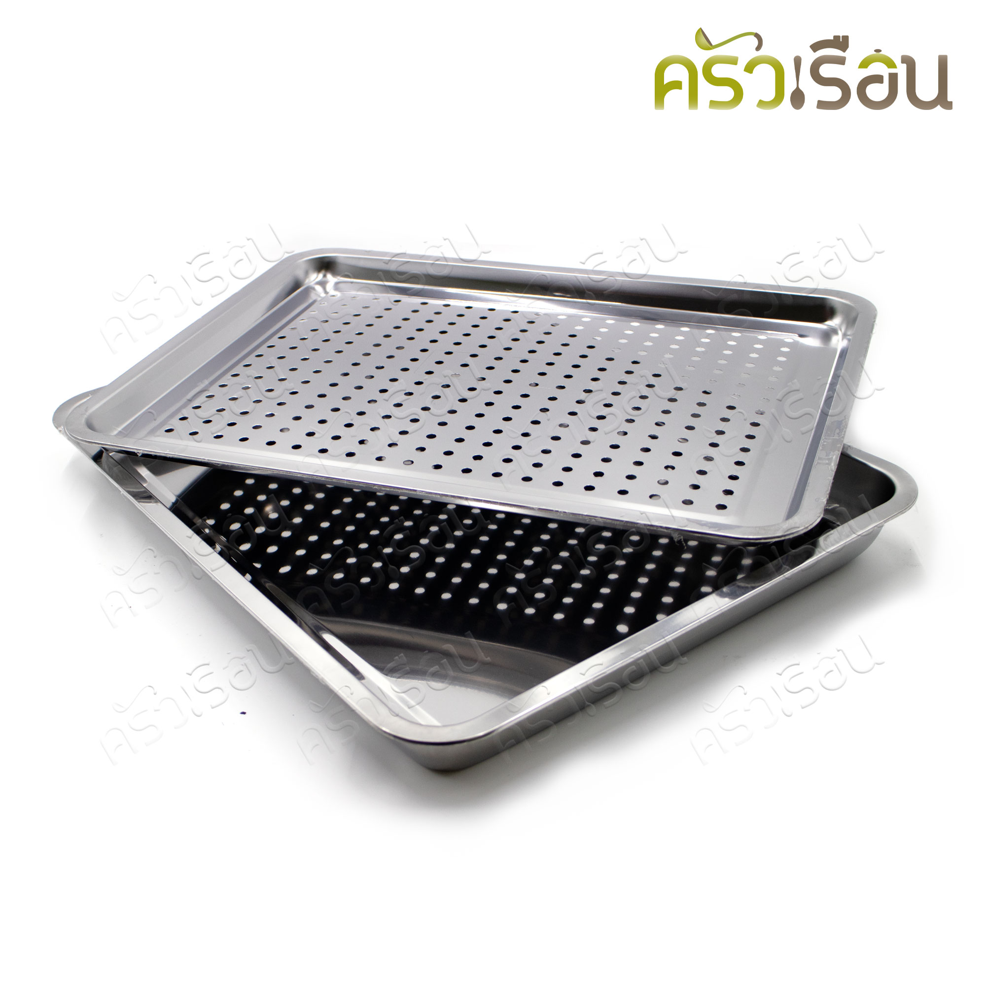 PERFECT ถาดเหลี่ยม + ถาดรู สเตนเลส 45 x 35 ซม. ถาดพักของทอด สะเด็ดน้ำมัน
