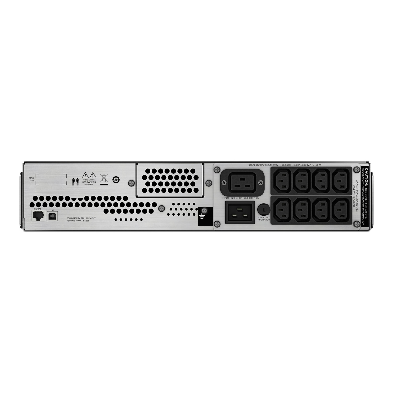 APC Smart-UPS C, Line Interactive, 3kVA, Rackmount 2U, 230V, 8x IEC C13+1x IEC C19 outlets, USB and Serial communication, AVR, Graphic LCD SMC3000RMI2U