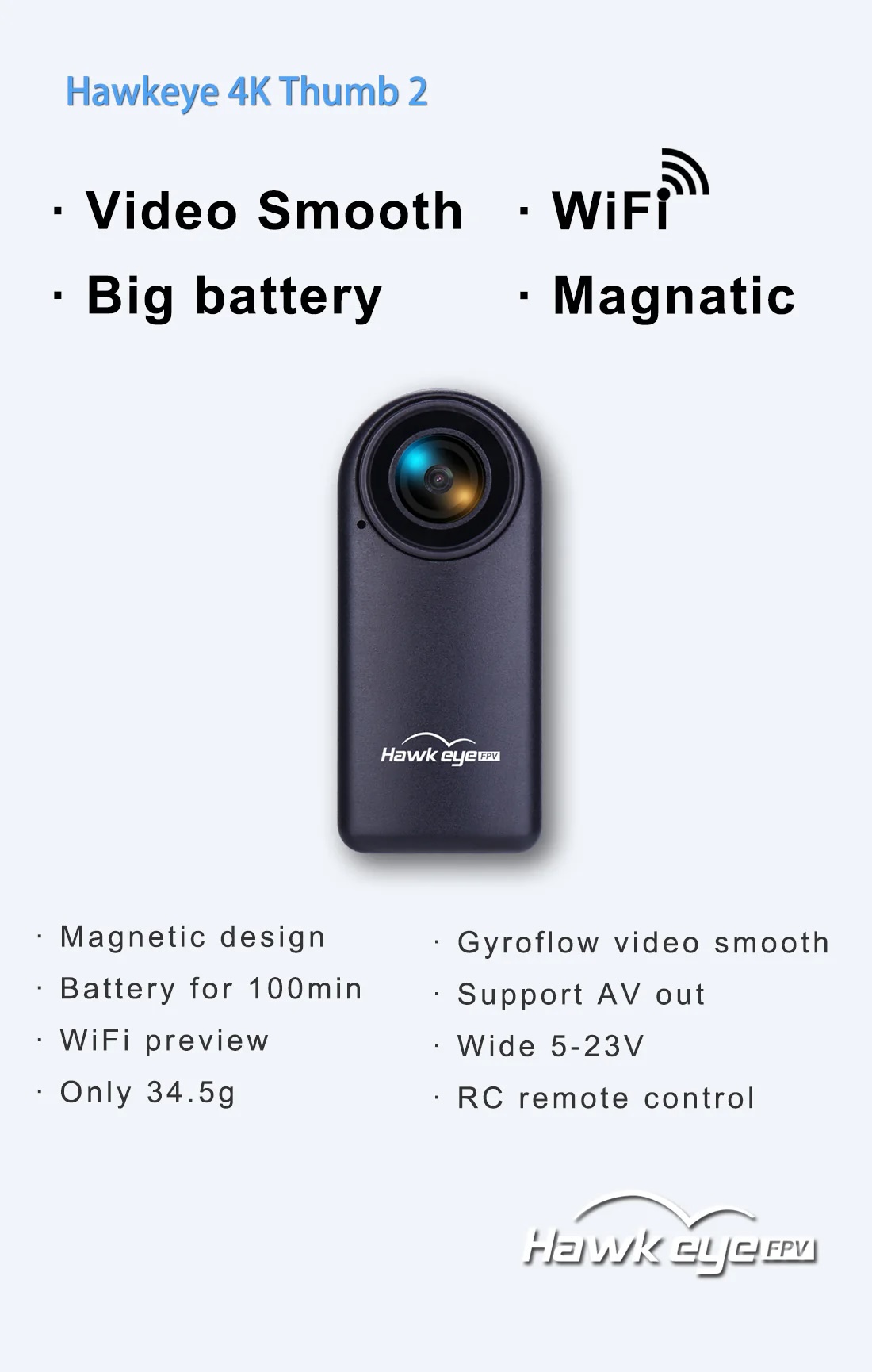 Hawkeye 4K Thumb 2 Action Camera 12MP 4K FOV 170 Degree Support Gyroflow WiFi Magnetic Camera for FPV RC Drone ของเล่นบังคับวิทยุ