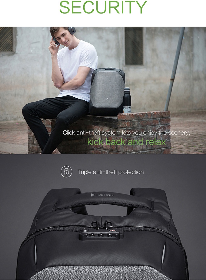 กระเป๋าสะพายหลัง ClickPack Pro กระเป๋ากันขโมยกันกรีด สีดำเทา