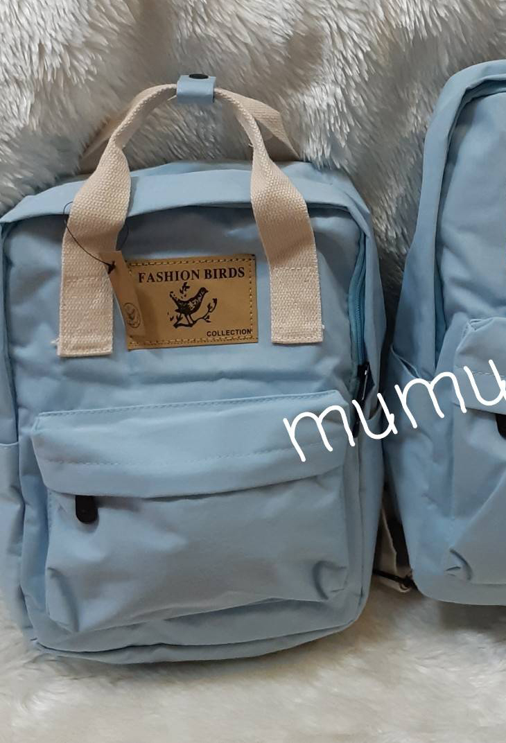 กระเป๋าเป้ผ้าสะพายหลัง mumu ผ้าเคลือบกันน้ำ สีฟ้า (Size S)