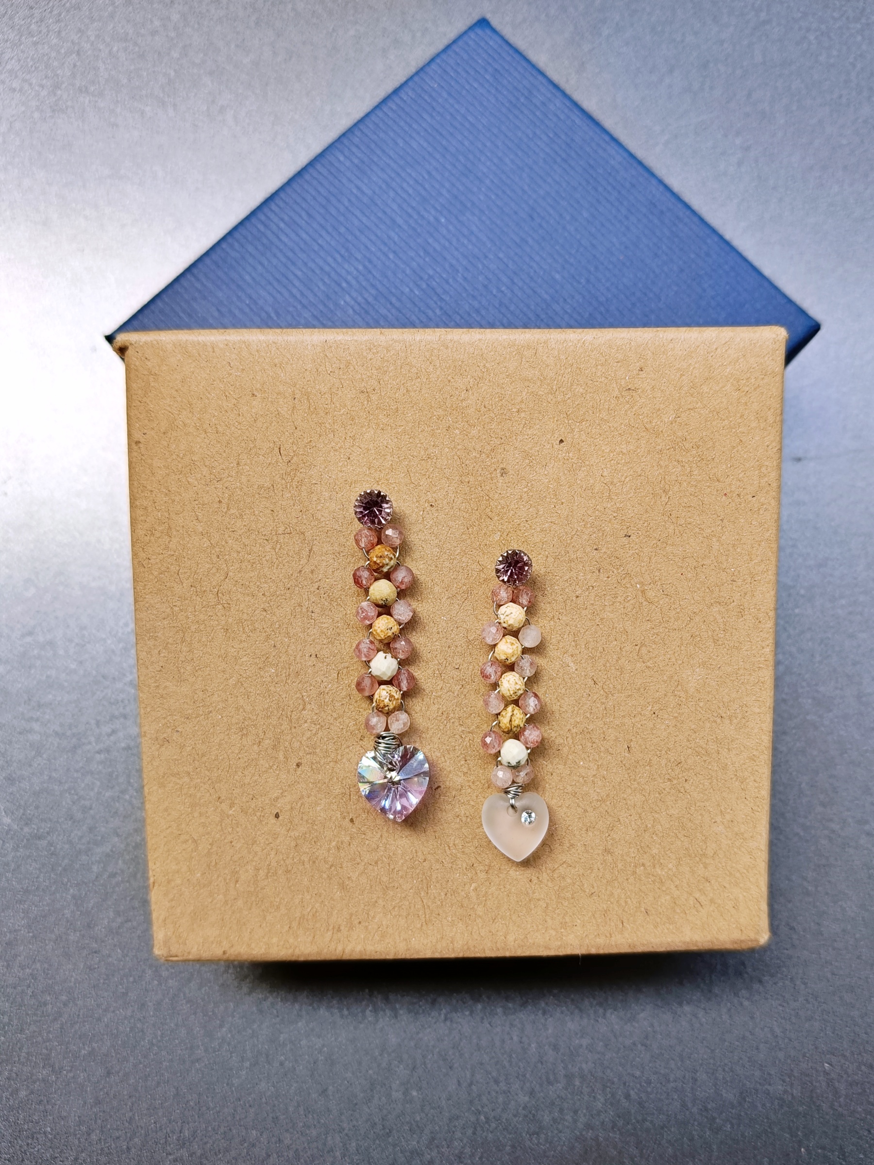 "Love Vibes" ต่างหูเงินแท้ 92.5 ประดับหินแท้ Natural Stone S925 Earring (Picture Jasper , Strawberry Quartz)