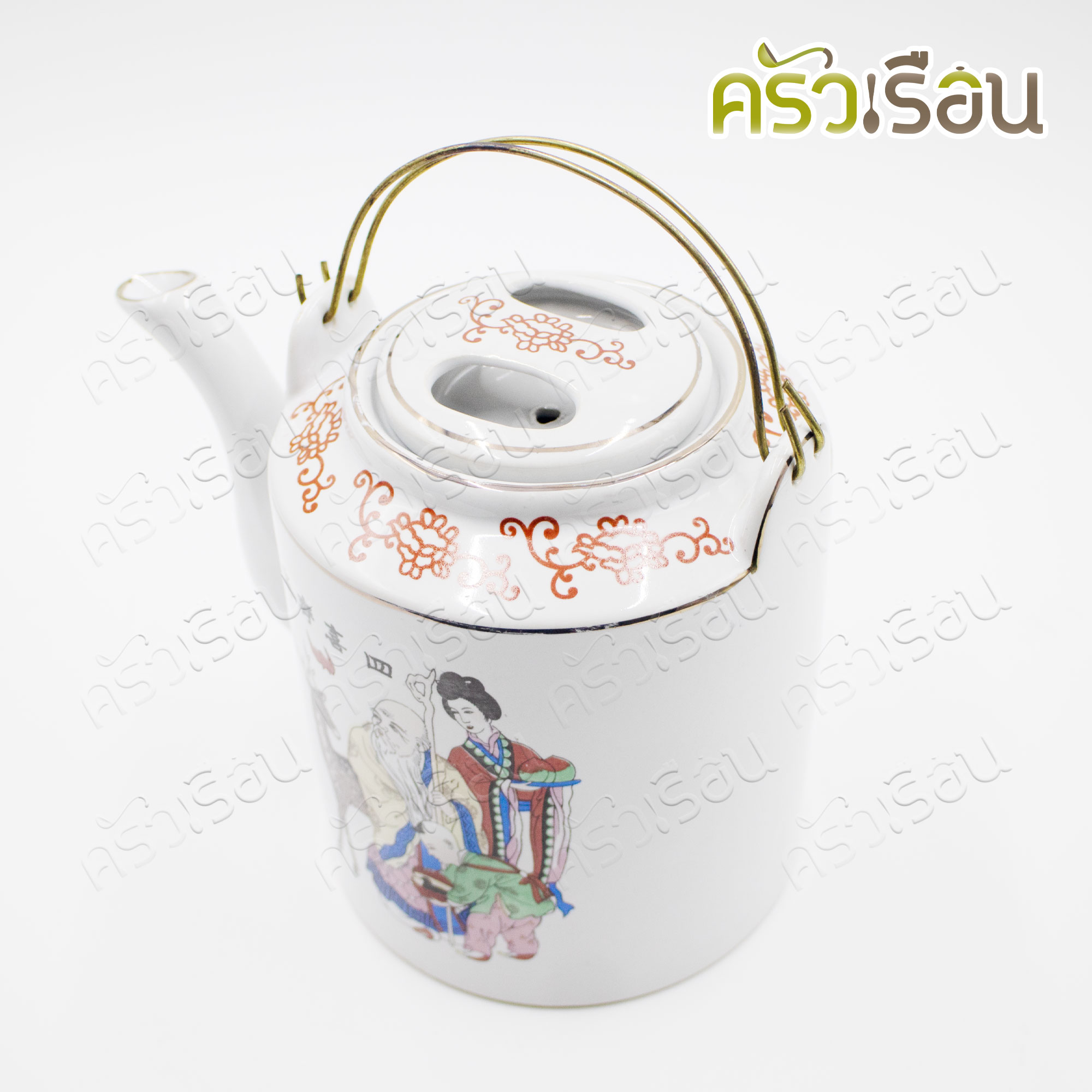 Teapot, porcelain, handle with flower pattern [assorted patterns], white #60, height 12 cm. Teapot, porcelain, handle with white handle.