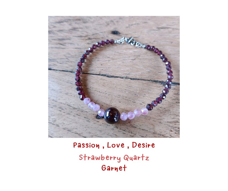 สร้อยข้อมือหินแท้ Manifest Love , Passion , การเริ่มต้นใหม่ (Garnet , Strawberry Quartz )