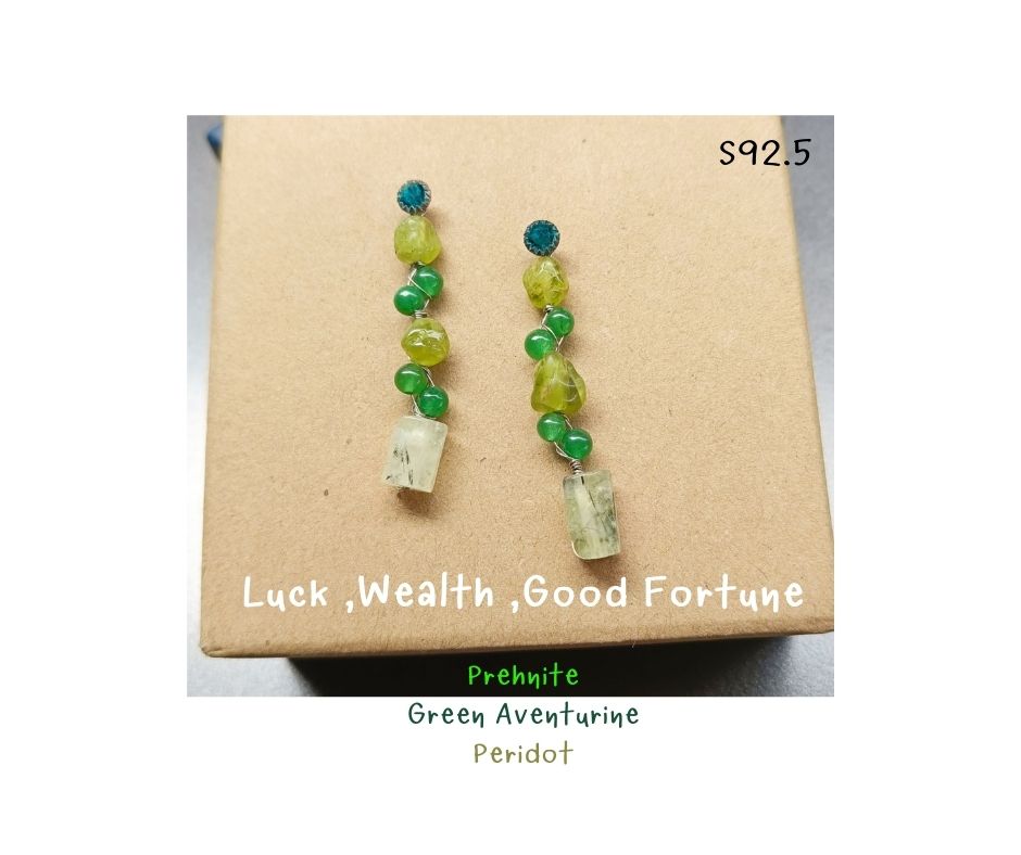 "Abundance" ต่างหูเงินแท้ 92.5 ประดับหินแท้ Natural Stone S925 Earring (Prehnite , Peridot , Green Aventurine)