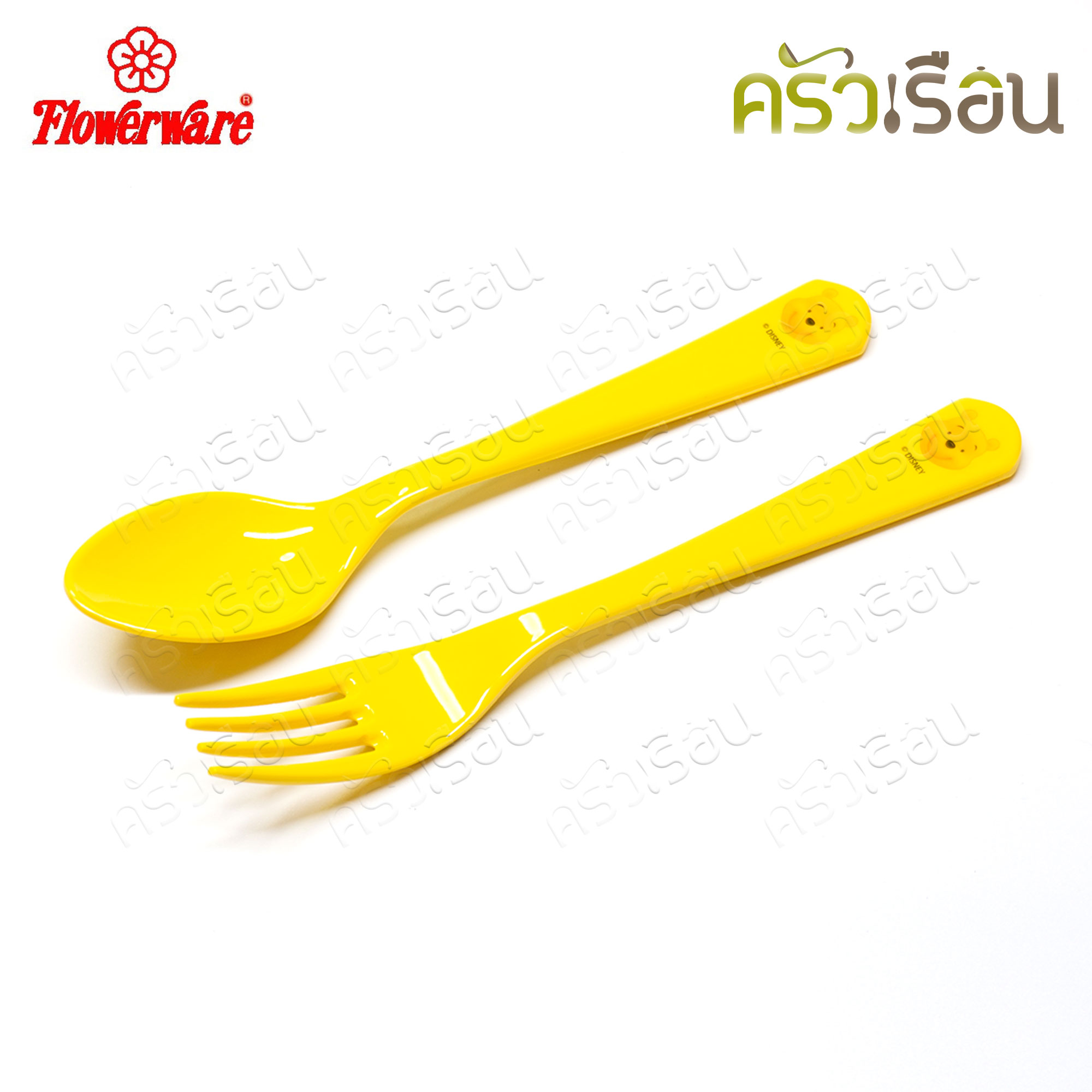 Flowerware ลายหน้าหมีพูห์ เมลามีน สีเหลือง [ ราคาต่อชิ้น ตามตัวเลือกสินค้า ] ชุดช้อนส้อม หรือ ช้อน