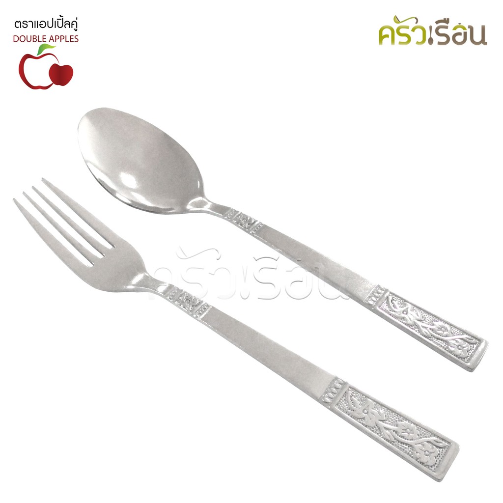 Double Apples [ 6 คู่ ] ช้อน+ส้อม สเตนเลส ลายกล้วยไม้ 19 ซม. อย่างหนา 2.0 มม. ช้อนส้อม ช้อนยาว ช้อนข้าว ช้อนสเตนเลส ช้อนกับส้อม ช้อนหนา