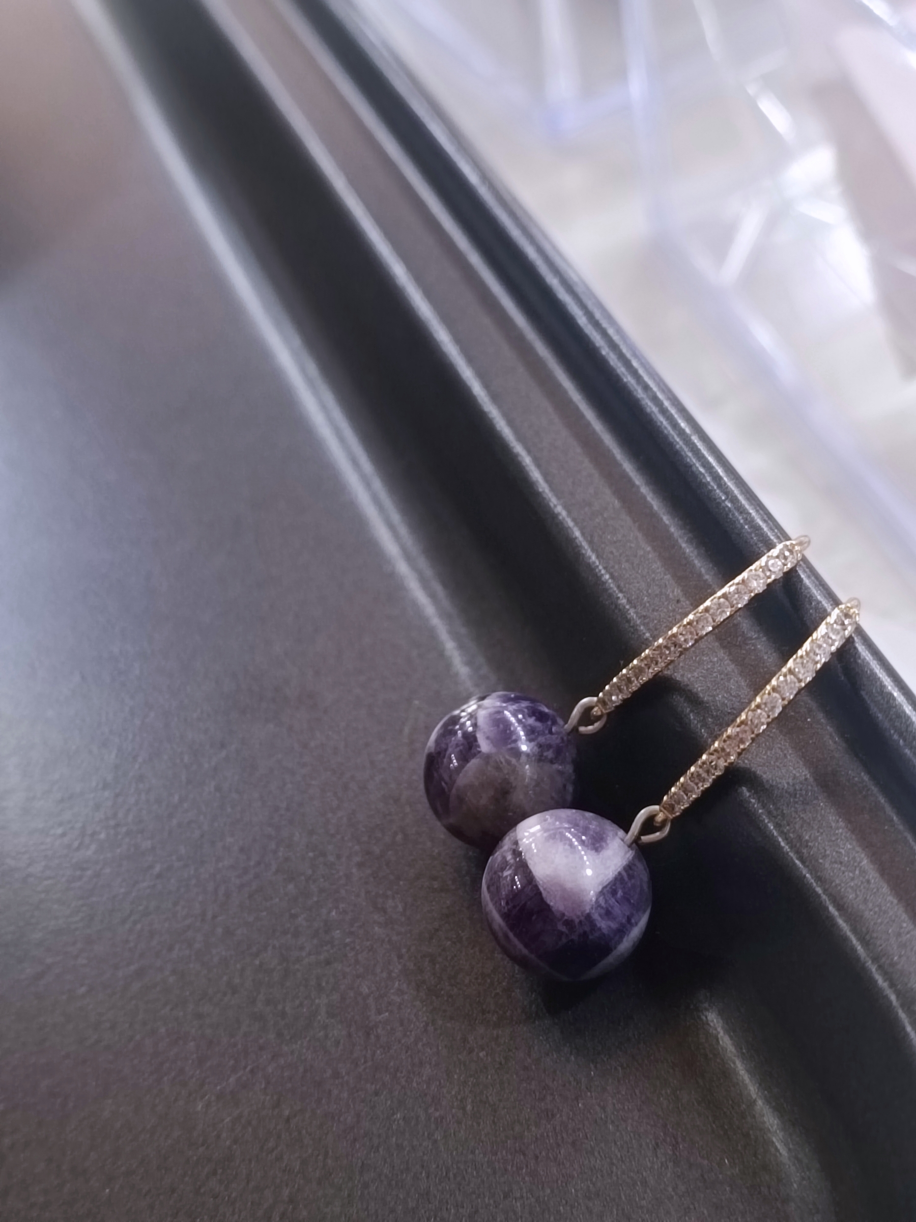 ต่างหู" 18K" Collection ประดับหินแท้ Chevron Amethyst Earrings (Luck and Wealth)