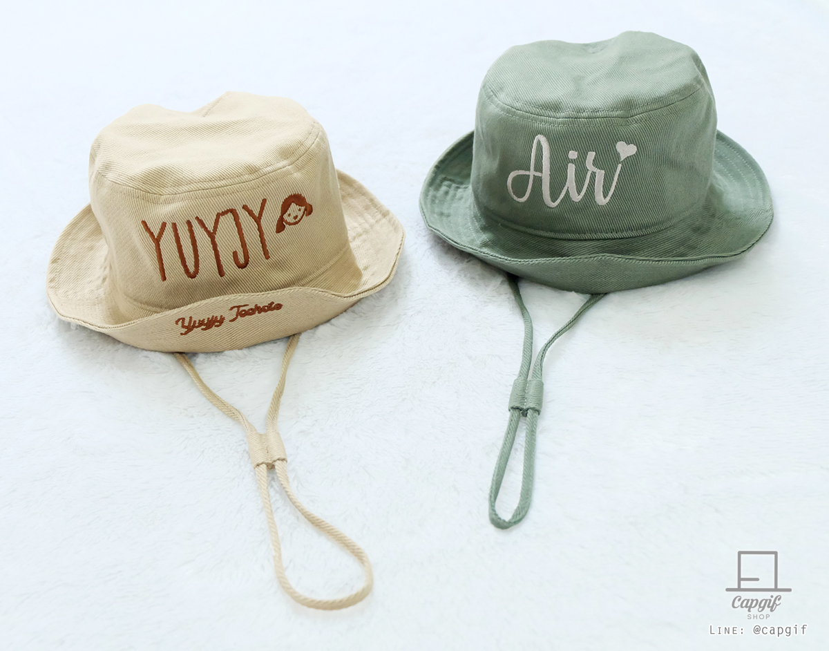 หมวกบัคเก็ต(bucket)แบบมีสายรัดปักชื่อคู่รัก