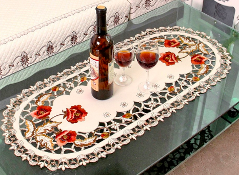 Pre Order ผ้าคลุมท๊อปโต๊ะ ผ้าปูโต๊ะอาหาร table runner ลายปักฉลุ กุหลาบ สวยมาก