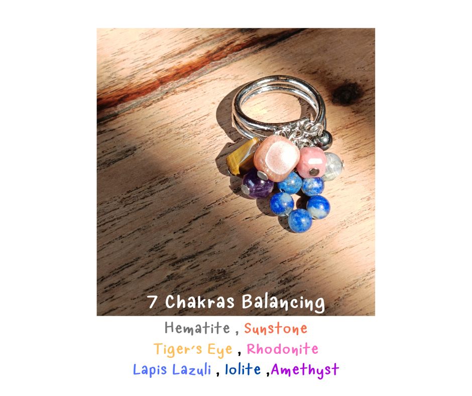 แหวนพวงหินแท้ "7 Chakras" Ring (Lapis Lazuli , Sunstone , Rhodonite, Amethyst,Tiger's Eye,Iolite)