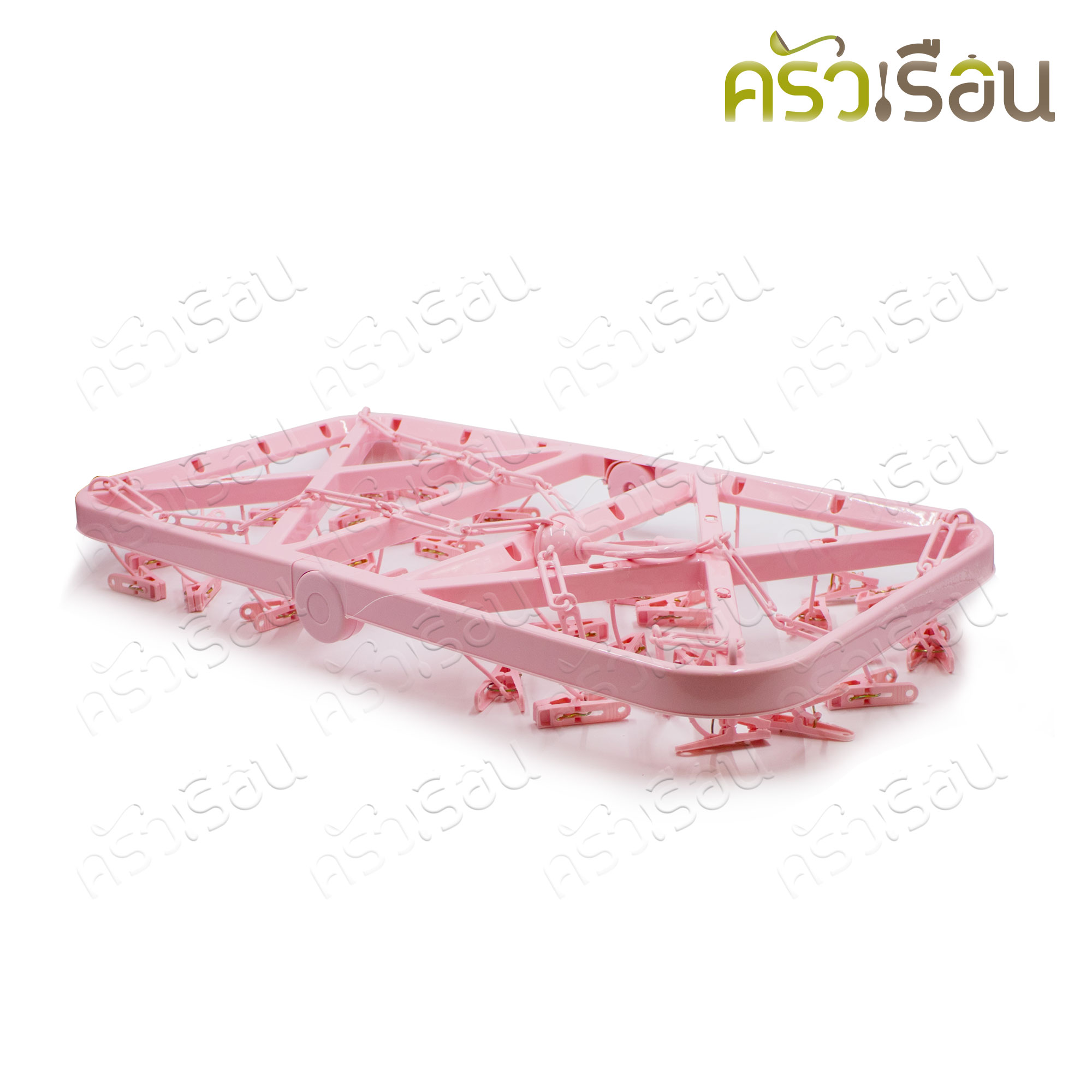 [ สินค้าสต็อก คละสี ] ห่วงตากผ้า พลาสติก เหลี่ยมใหญ่ แแบพับได้ #219 กิ๊บ 32 ตัว 62.5x 34 ซม.