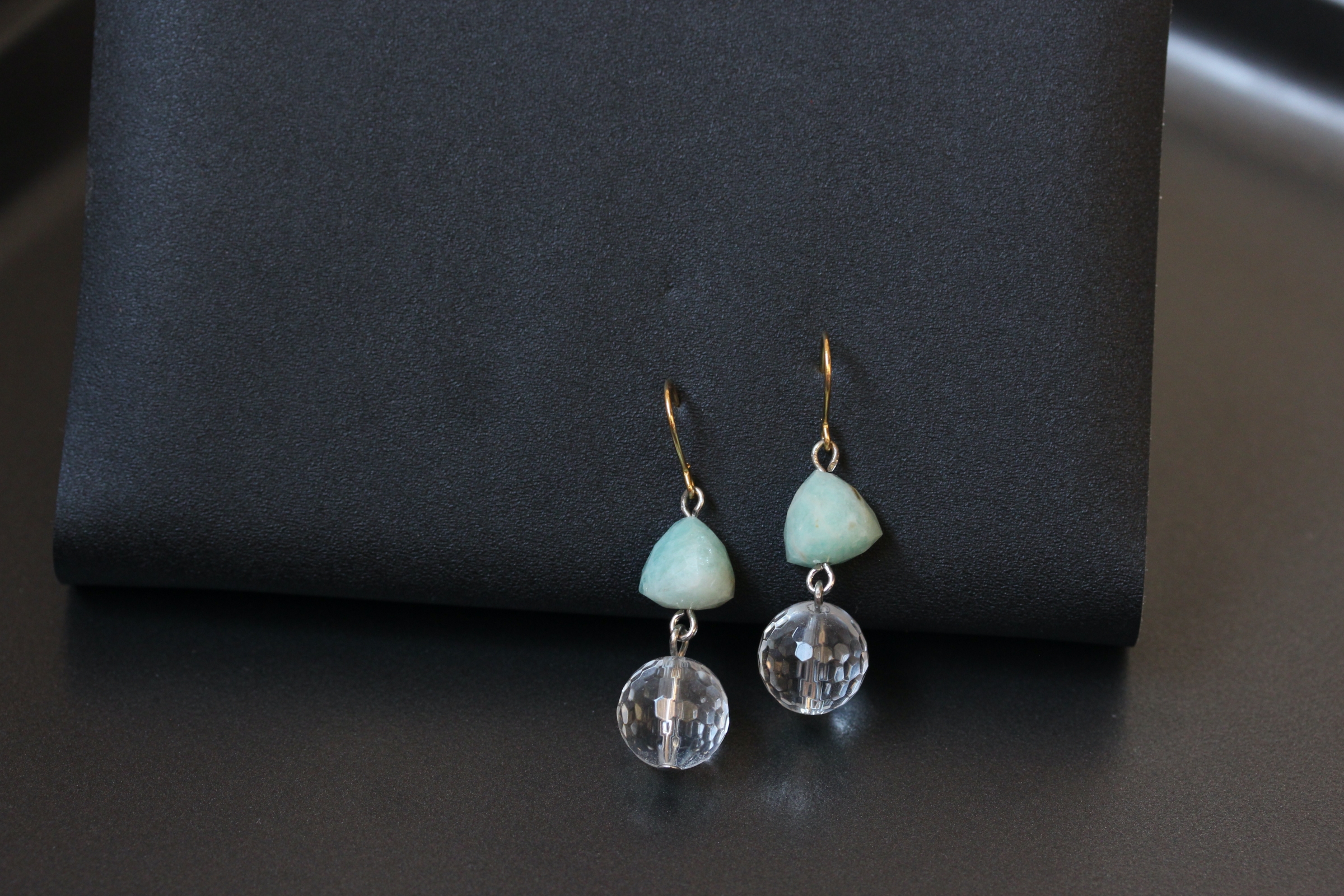 ต่างหูหินแท้ Amazonite + Clear Quartz ( ป้องกันพลังงาน + Success )