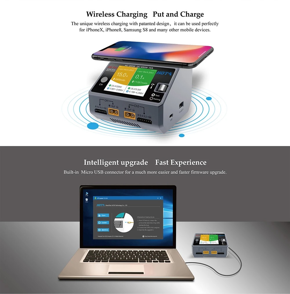 HOTA D6 Pro AC200W DC650W High Power Smart Lipoแบตเตอรี่เครื่องชาร์จประจุสำหรับ RC Drone อะไหล่อุปกรณ์ โดรน Drone