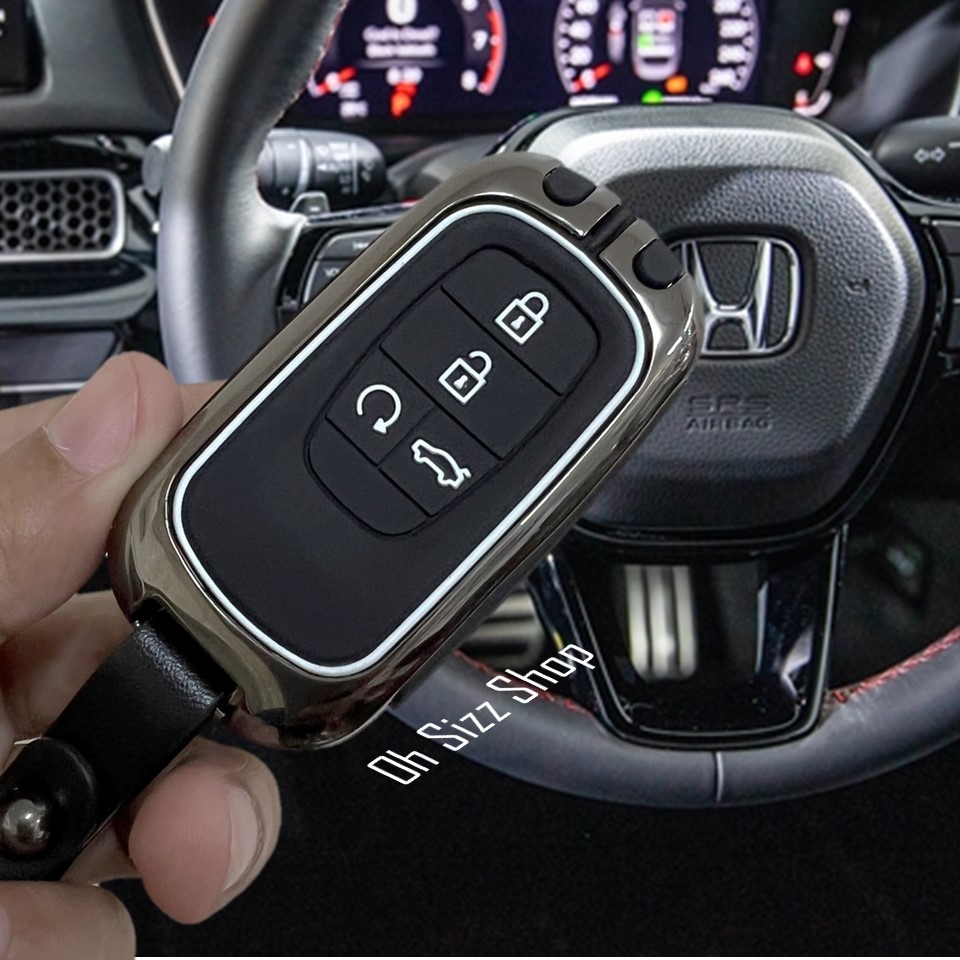 เคสโลหะอัลลอยรีโมทรถ Honda Civic Fe 2022 Gen 11 แบบ 2 ชั้น (Double-Layer Metal Alloy Key Cover with Silicone push button Guard 360) Model Honda All New Honda Civic FE RS Smart Key 11 Generation