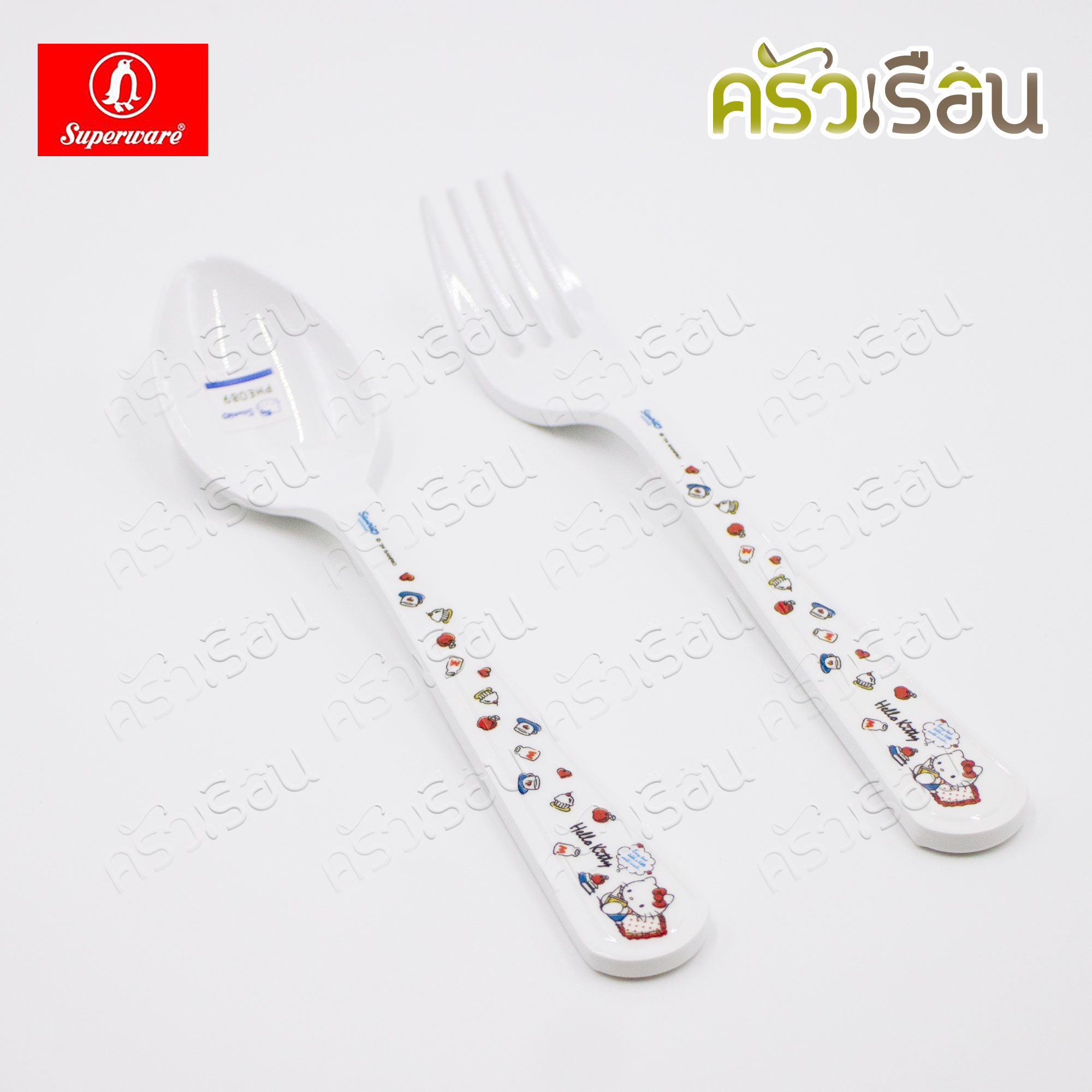 Superware ลาย คิตตี้ ฟรีบ็อกซ์ [ ราคาต่อชิ้น ] จาน หรือ ชาม หรือ ช้อนส้อม หรือ แก้วน้ำ เมลามีน Kitty Free Box