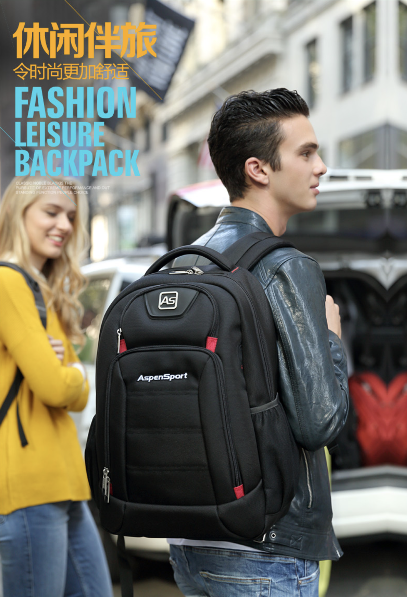 Aspensport กระเป๋าเป้ สะพายหลัง ชาย หญิง Laptop 15-16 นิ้ว รุ่น AS-B22 สีดำ-แดง