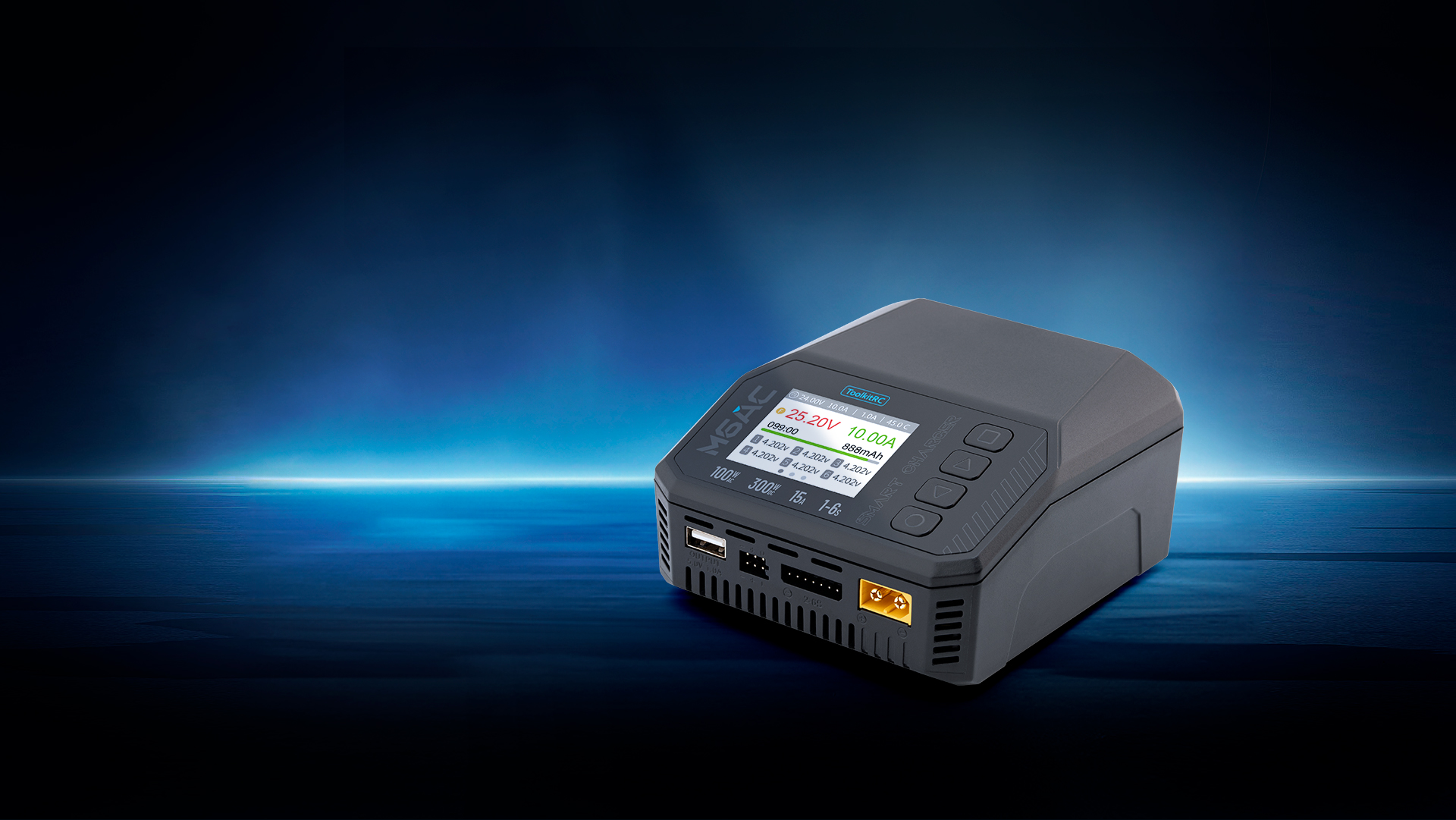 ToolkitRC M6AC 300W 15A Dual Input Multi-function Battery Charger IPS LCD Display For 1-6S Lipo LiHV LiFe, 1-16S NiMH
