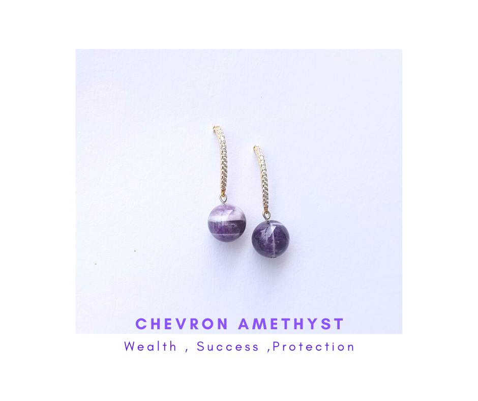 ต่างหู" 18K" Collection ประดับหินแท้ Chevron Amethyst Earrings (Luck and Wealth)