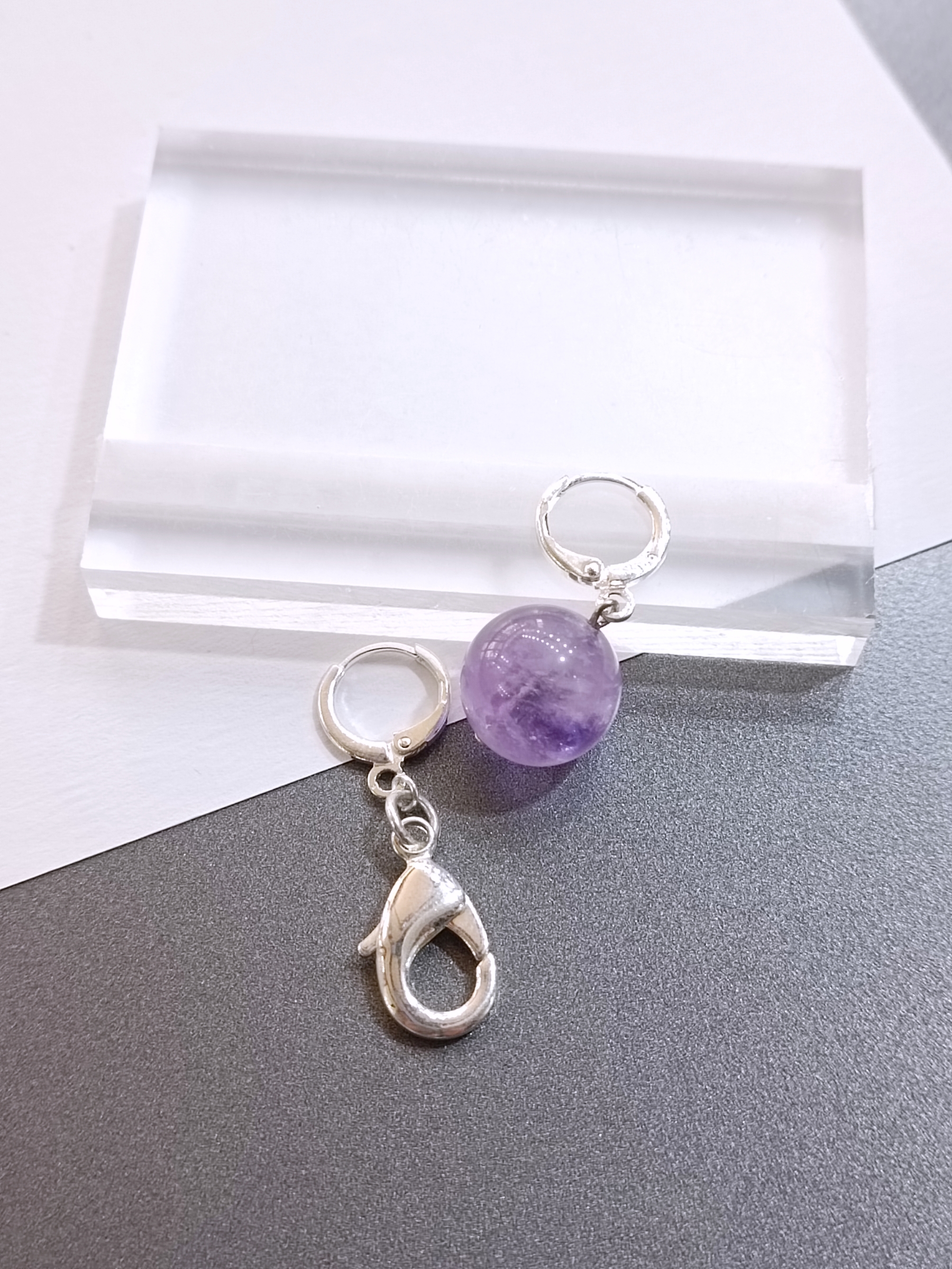 ต่างหูเงินแท้ 92.5 ประดับหินแท้ Amethyst + Lobster Clasp Sterling Silver Earring (ฟอกพลังงาน)