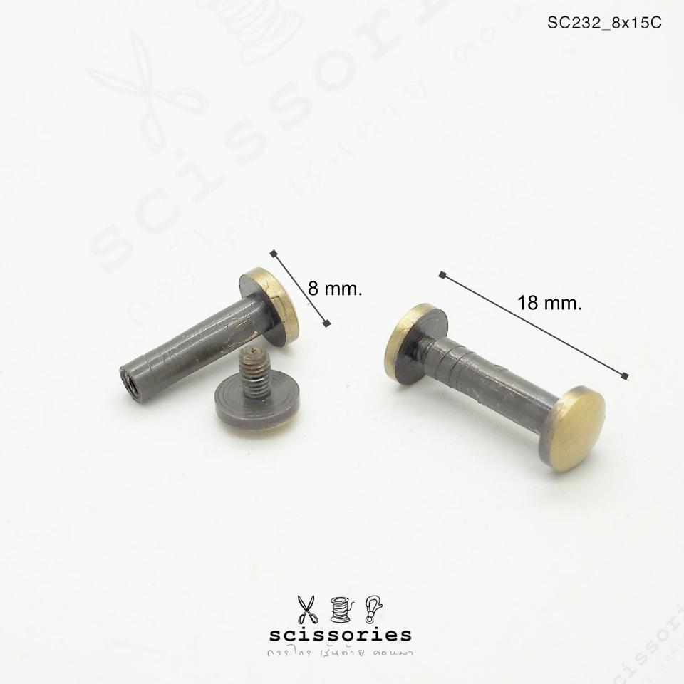 หมุดเกลียว ขายาว15 MM สีเหลืองขัด 2ตัว