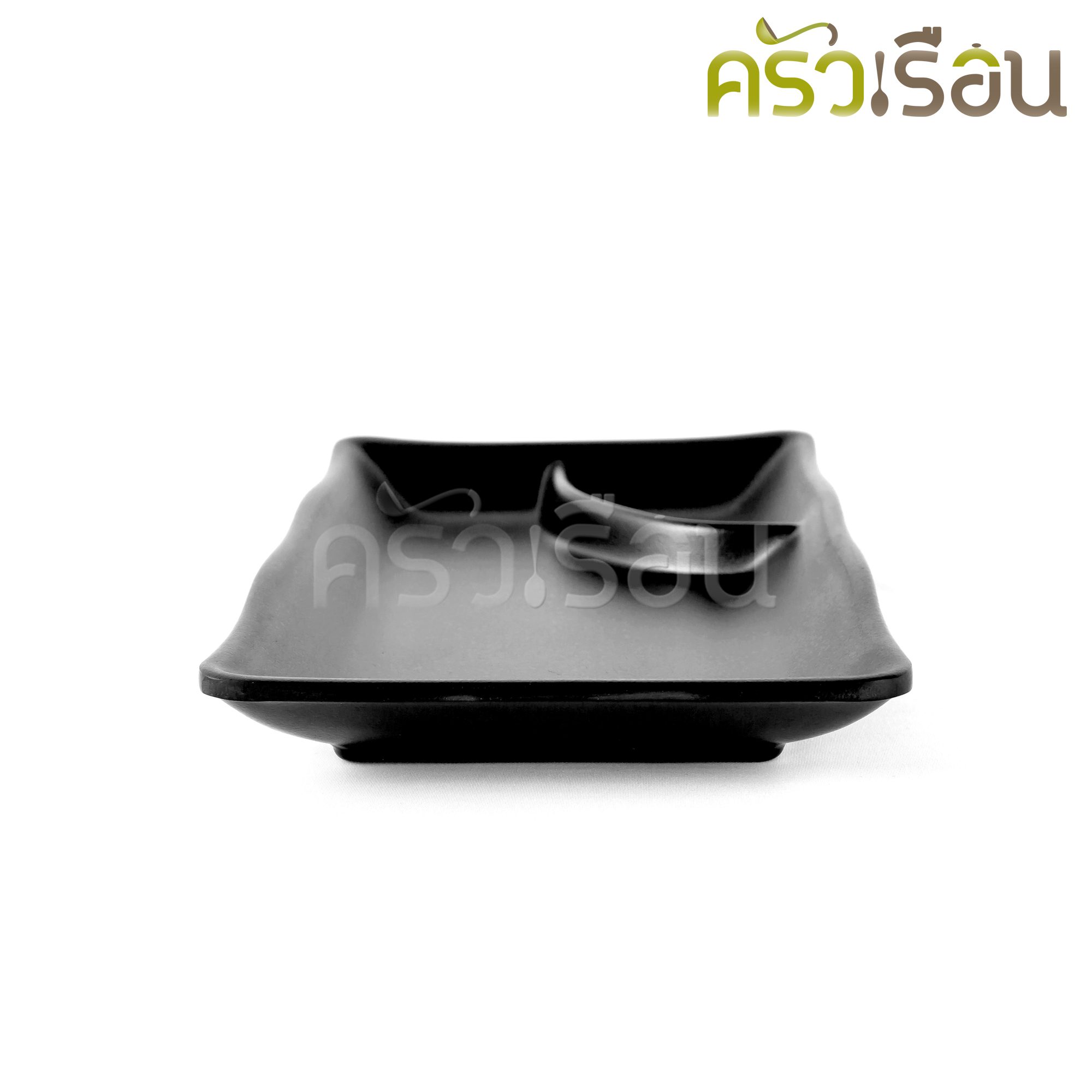 SUMO จานเหลี่ยม มีช่องน้ำจิ้ม สีดำ 7.5 นิ้ว JP512-7.5 รหัสเทียบ A301 จานทรงญี่ปุ่น จานหลุม จานมีช่อง
