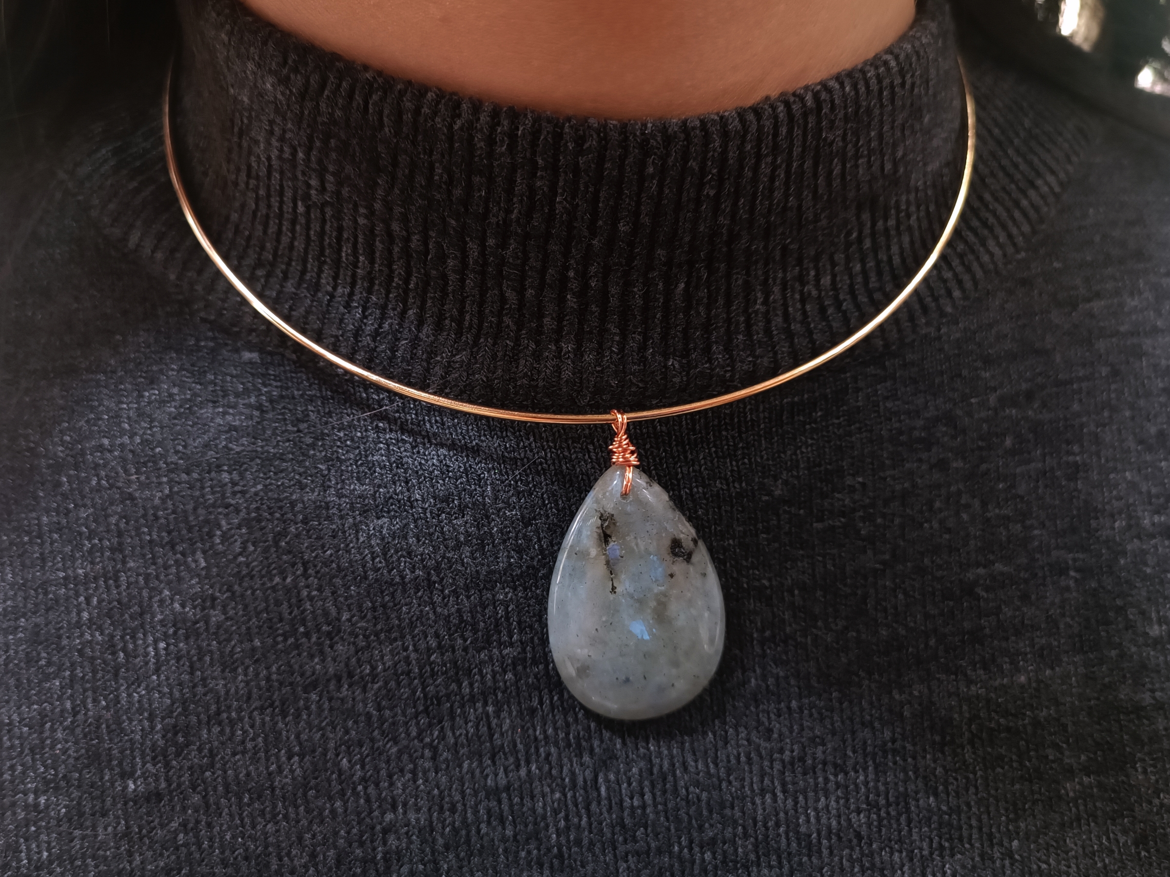 สร้อยWire Collar พร้อมจี้ Labradorite Choker Necklace (กลับร้าย กลายเป็นดี) สำเนา สำเนา
