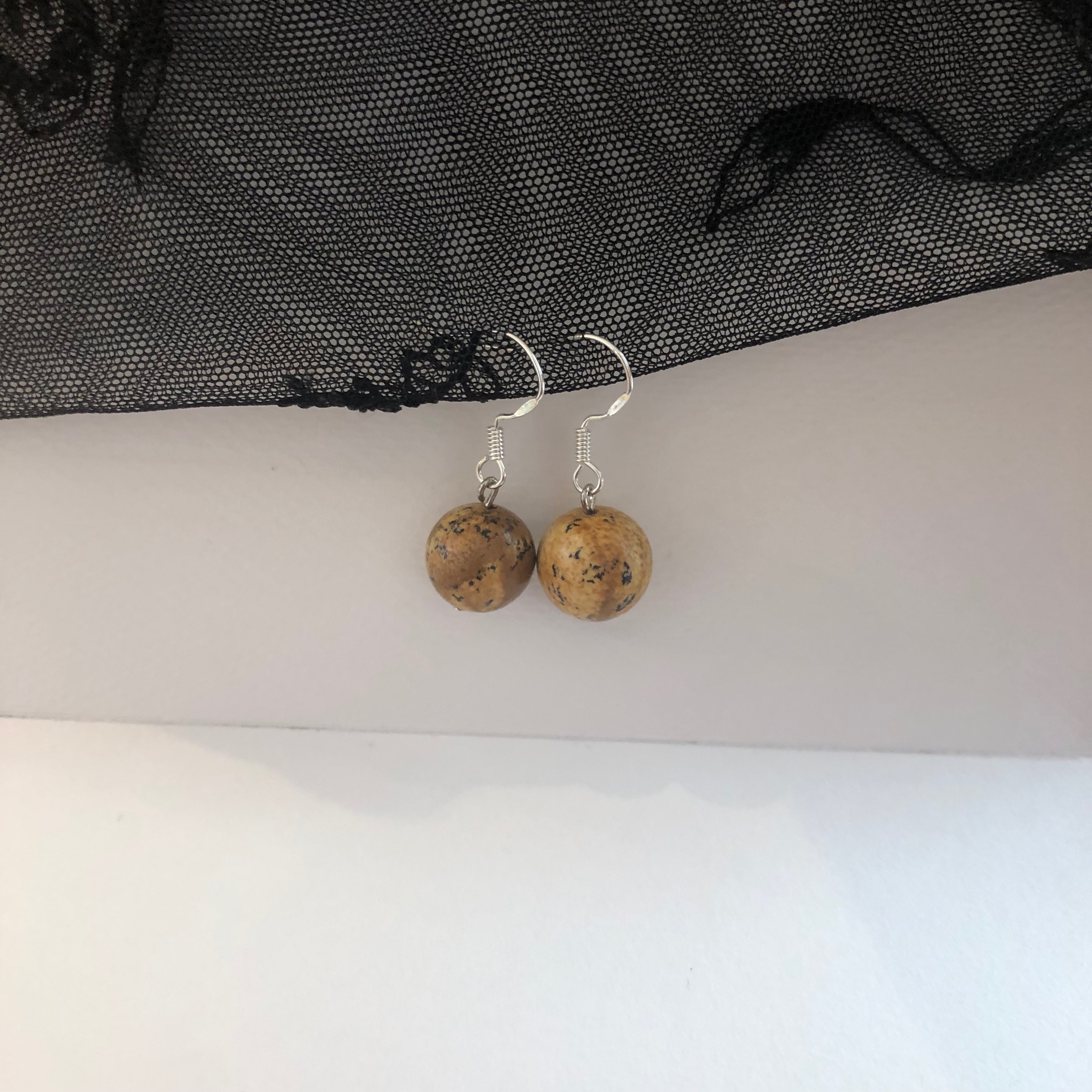 ต่างหูหินแท้ "Flow Silver" Picture Jasper Earring ก้านเงินแท้ 92.5